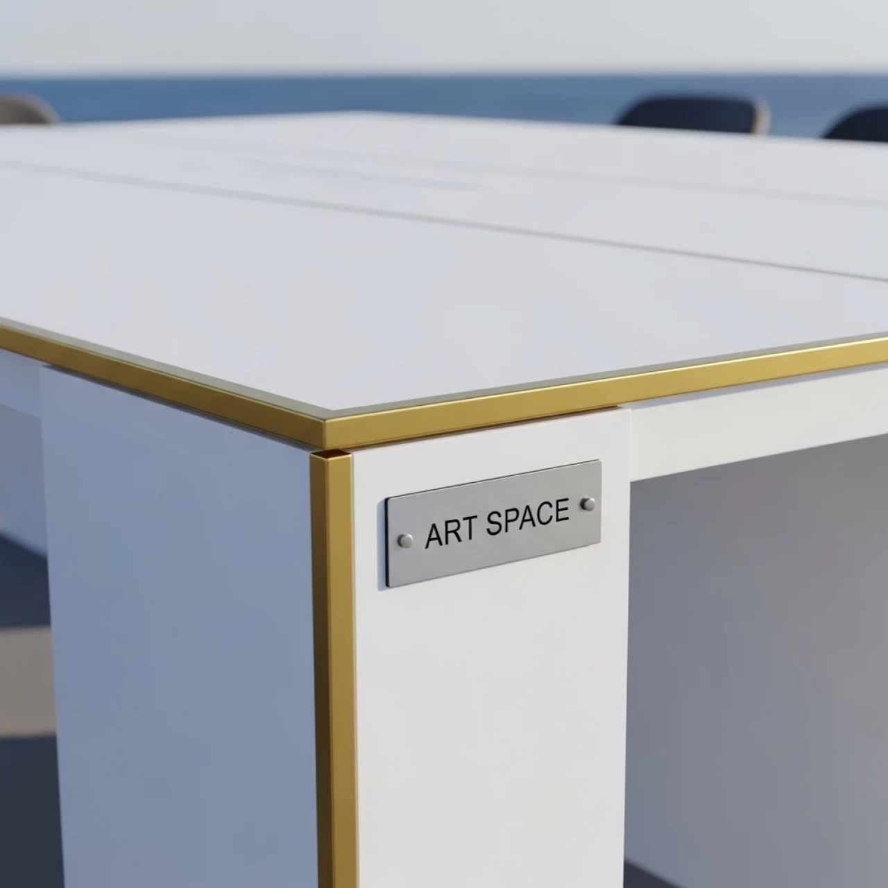 Аренда Стол белый золотой Лидер 2 2700х900 на парусной регате (Сочи) — ART SPACE