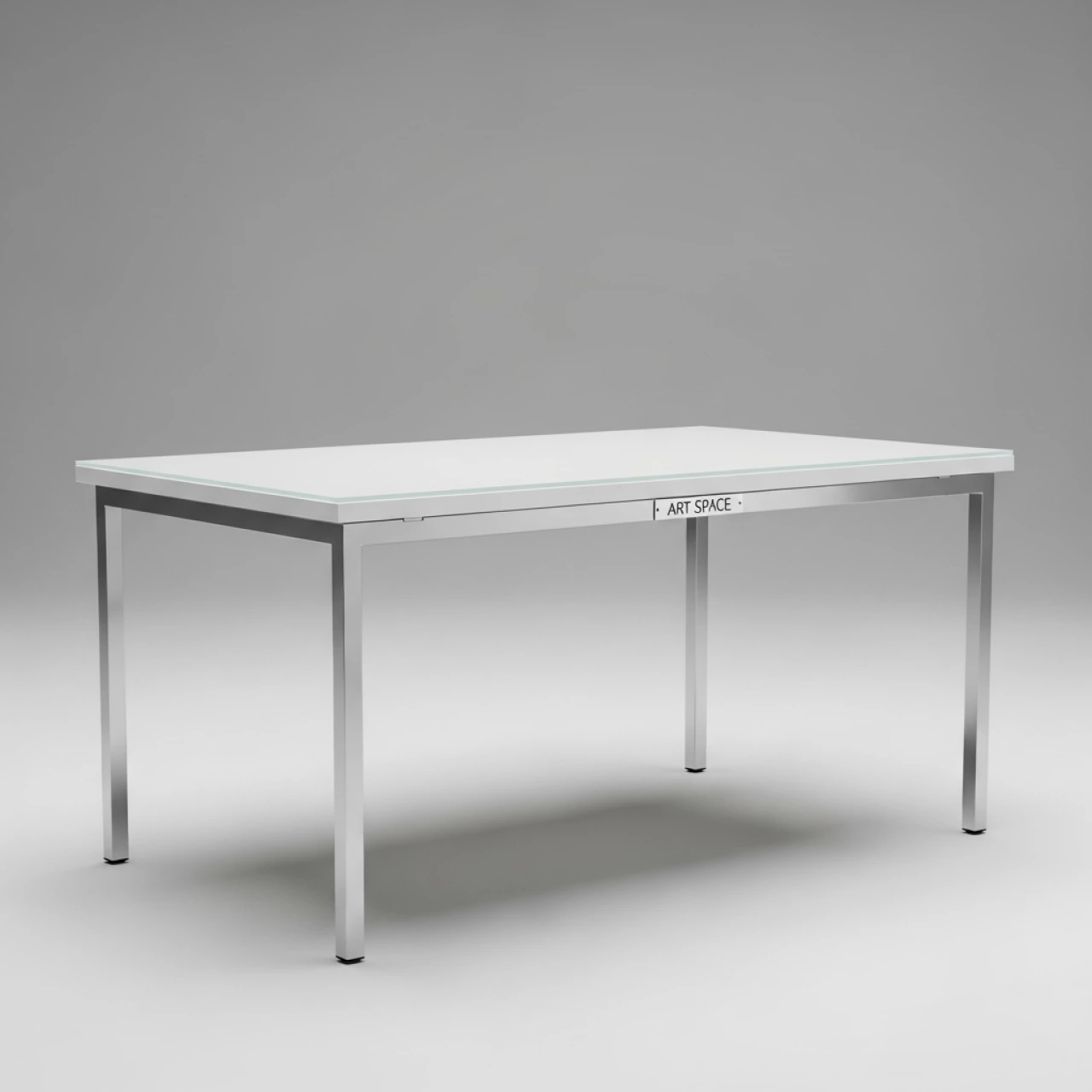 Аренда Стол Блас стекло белое глянцевое ножки хром в МФК «Горный» — ART SPACE
