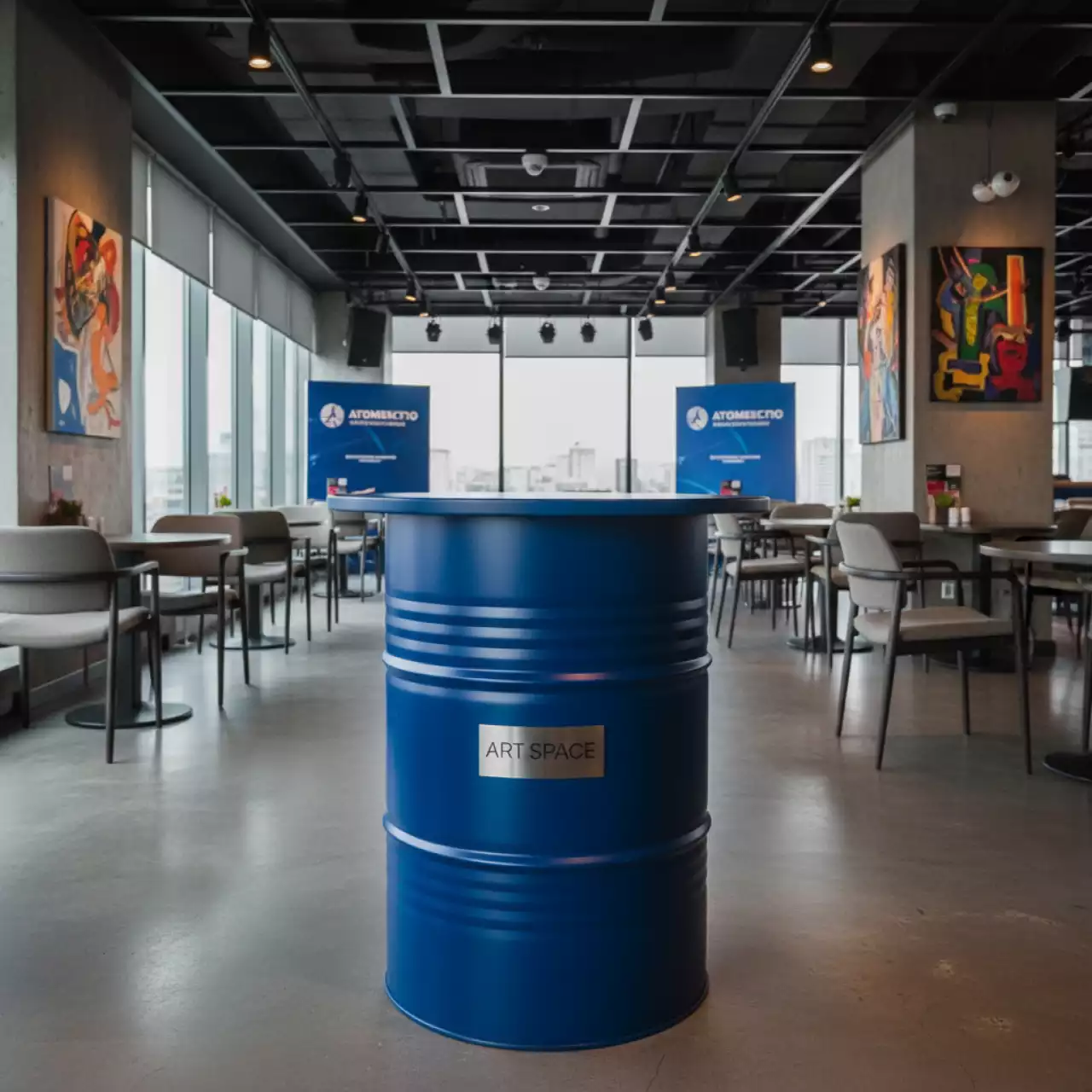 Аренда Стол бочка Barrel синяя в ресторане «D.O.M» — ART SPACE
