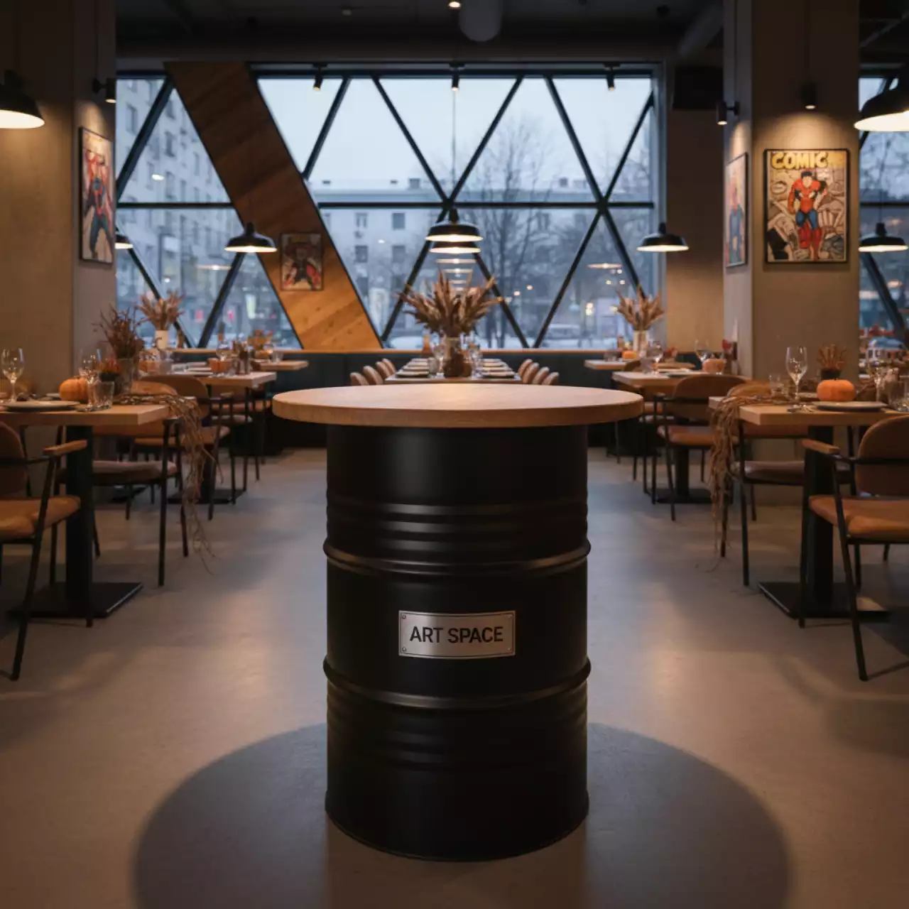 Аренда Стол бочка Industrial Black D 60 см в ресторане «Паруса» — ART SPACE