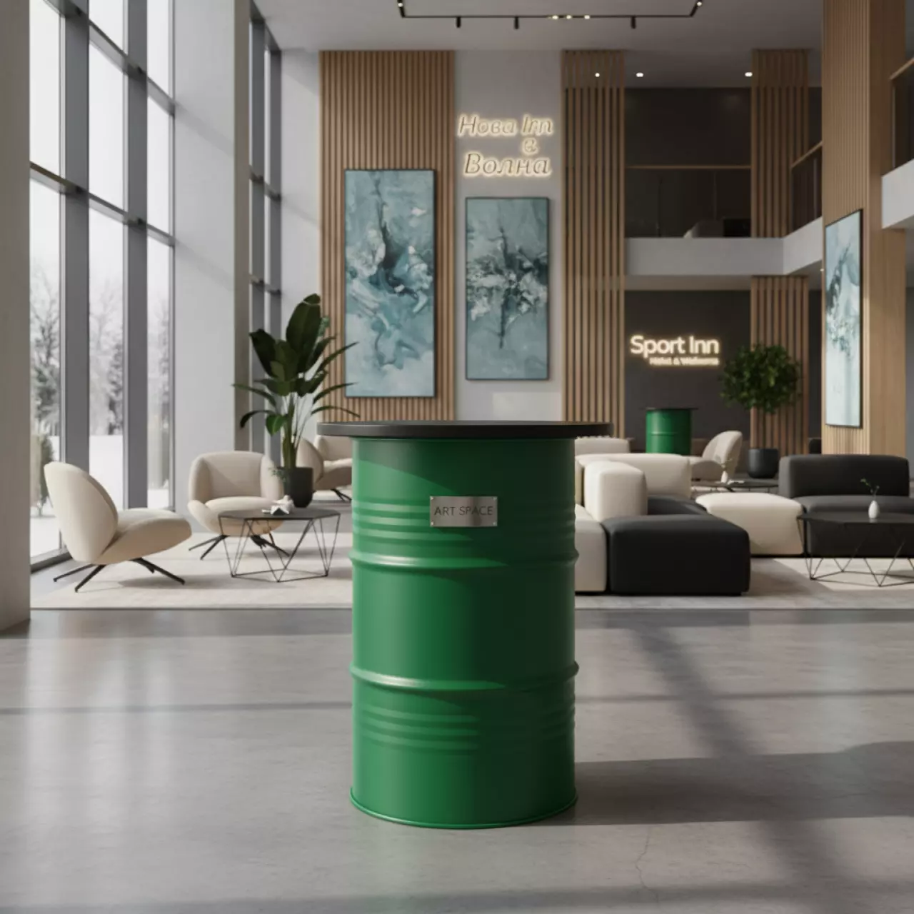 Аренда Стол бочка с зеленым чехлом в Sport Inn Hotel & Wellness — ART SPACE