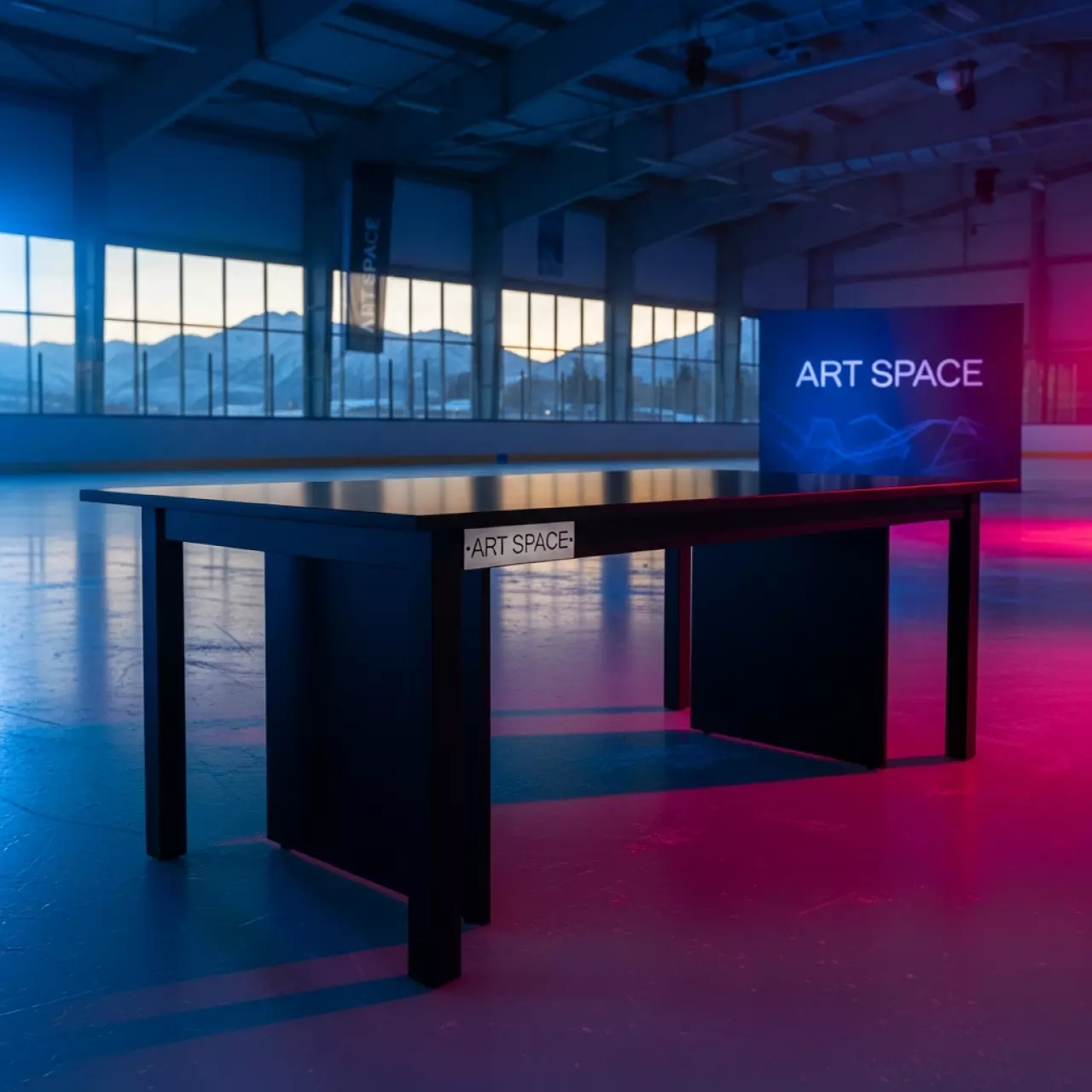 Аренда Стол черный прямоугольный Backstage 180x90 см в ледовом дворце «Роза Хутор» — ART SPACE