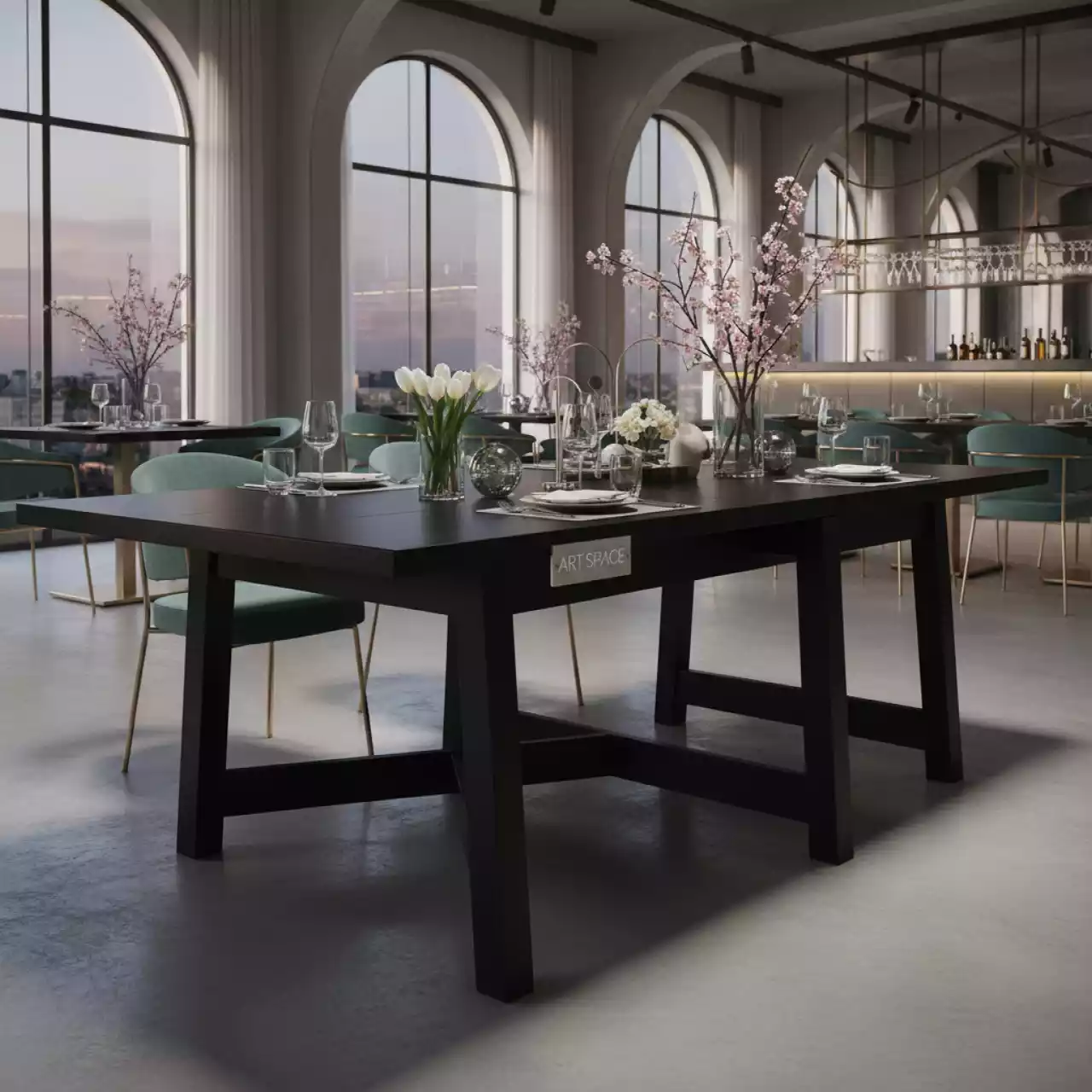 Аренда Стол деревянный раскладной Лота Лофт черный матовый в ресторане «La Terrazza» — ART SPACE