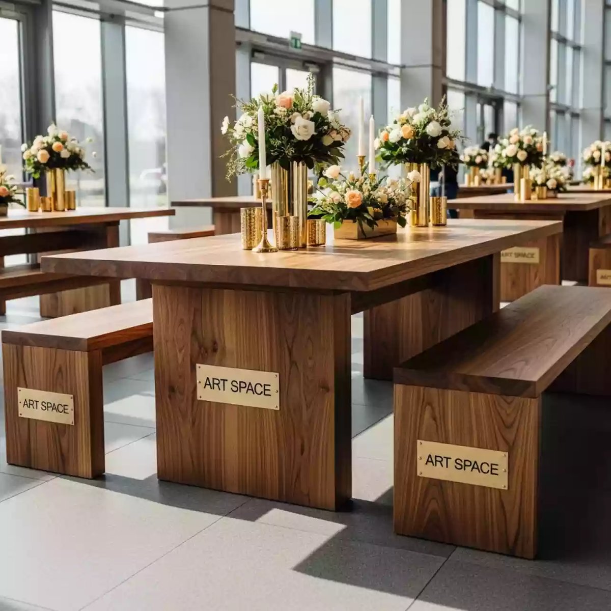 Аренда Стол деревянный со скамейками Pantagruel в Сириус Арене — ART SPACE