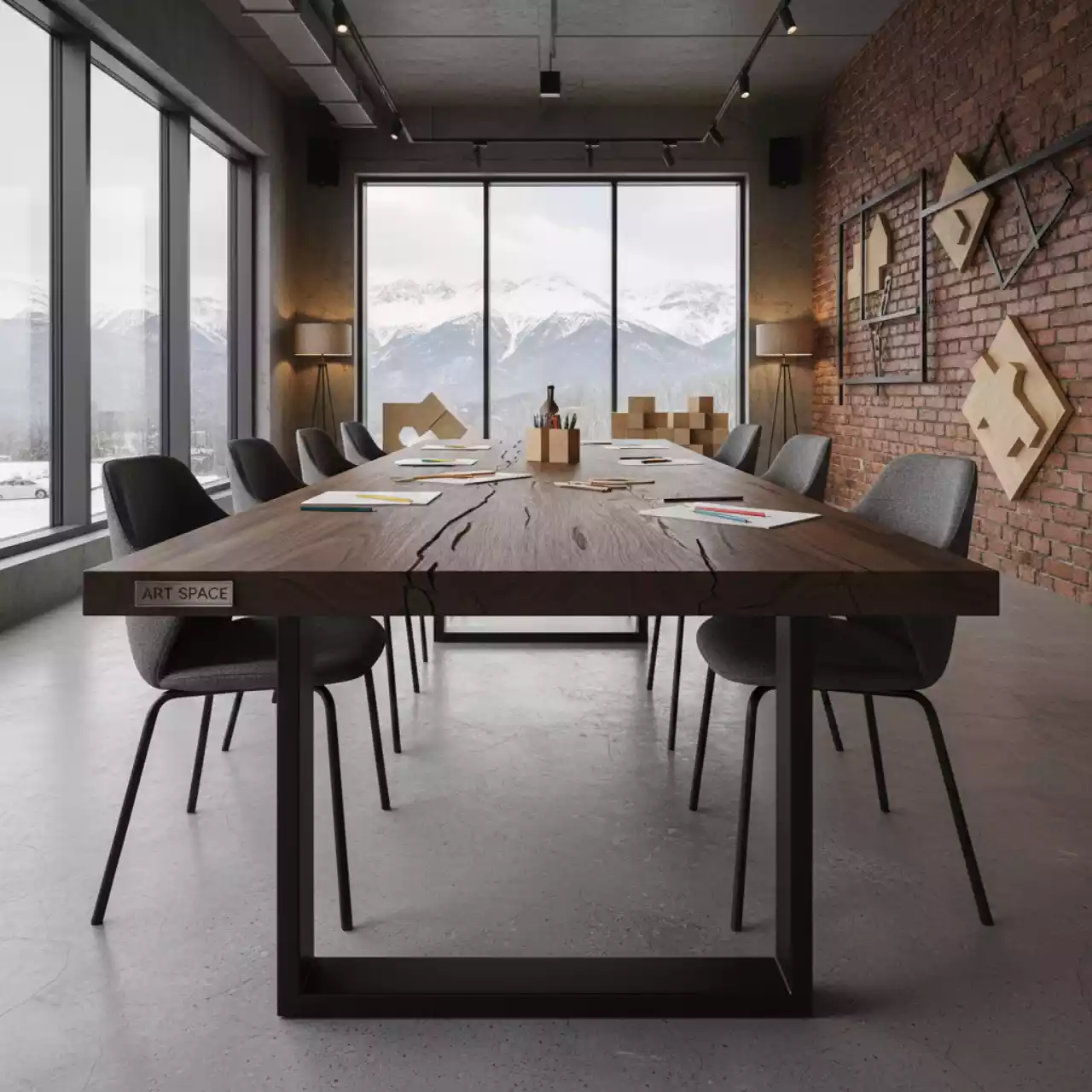 Аренда Стол деревянный Тринити Лофт 120 дуб делано темный черный матовый в Sochi Marriott Krasnaya Polyana — ART SPACE