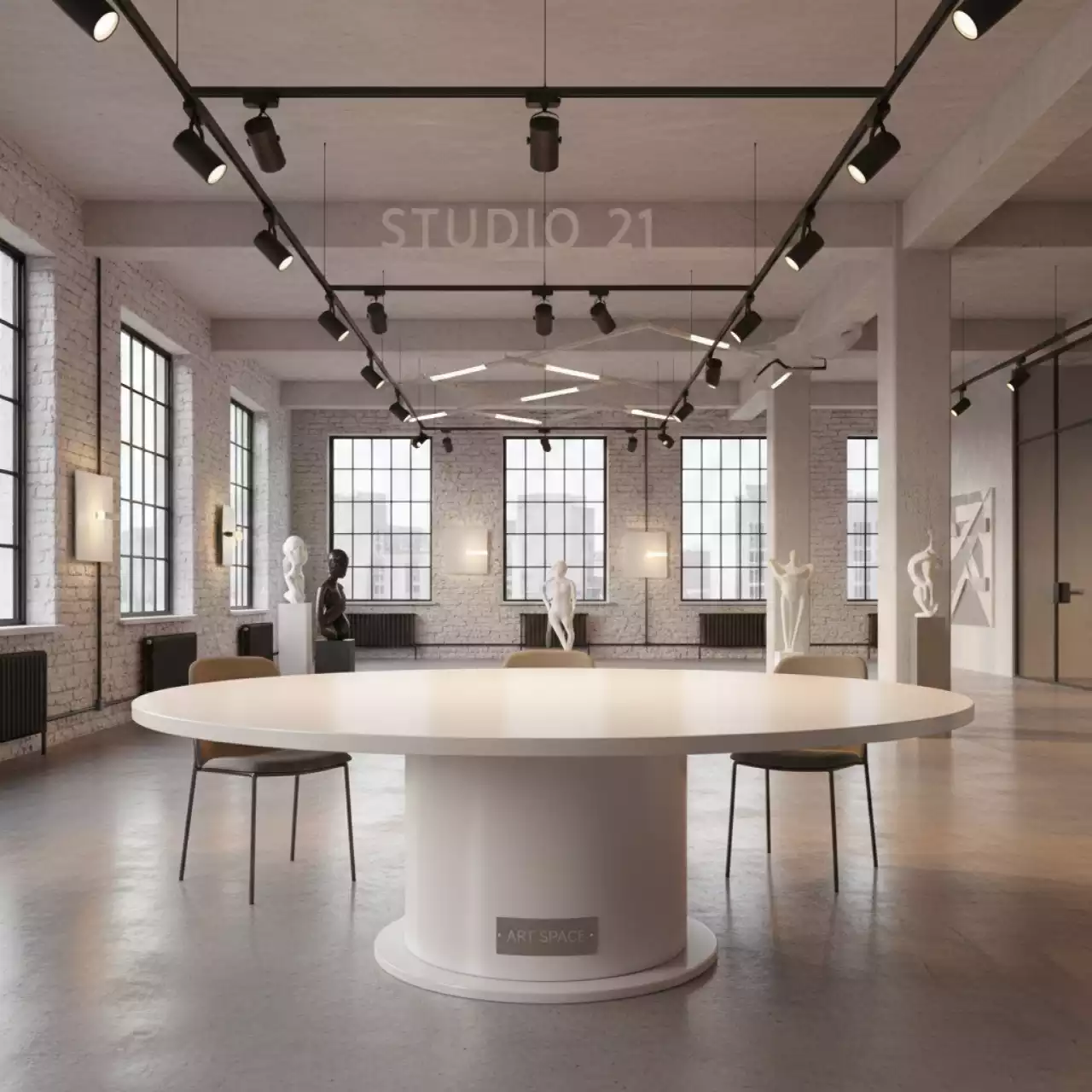 Аренда Стол для переговоров круглый белый 100 см Backstage в лофте «Студия 21» — ART SPACE