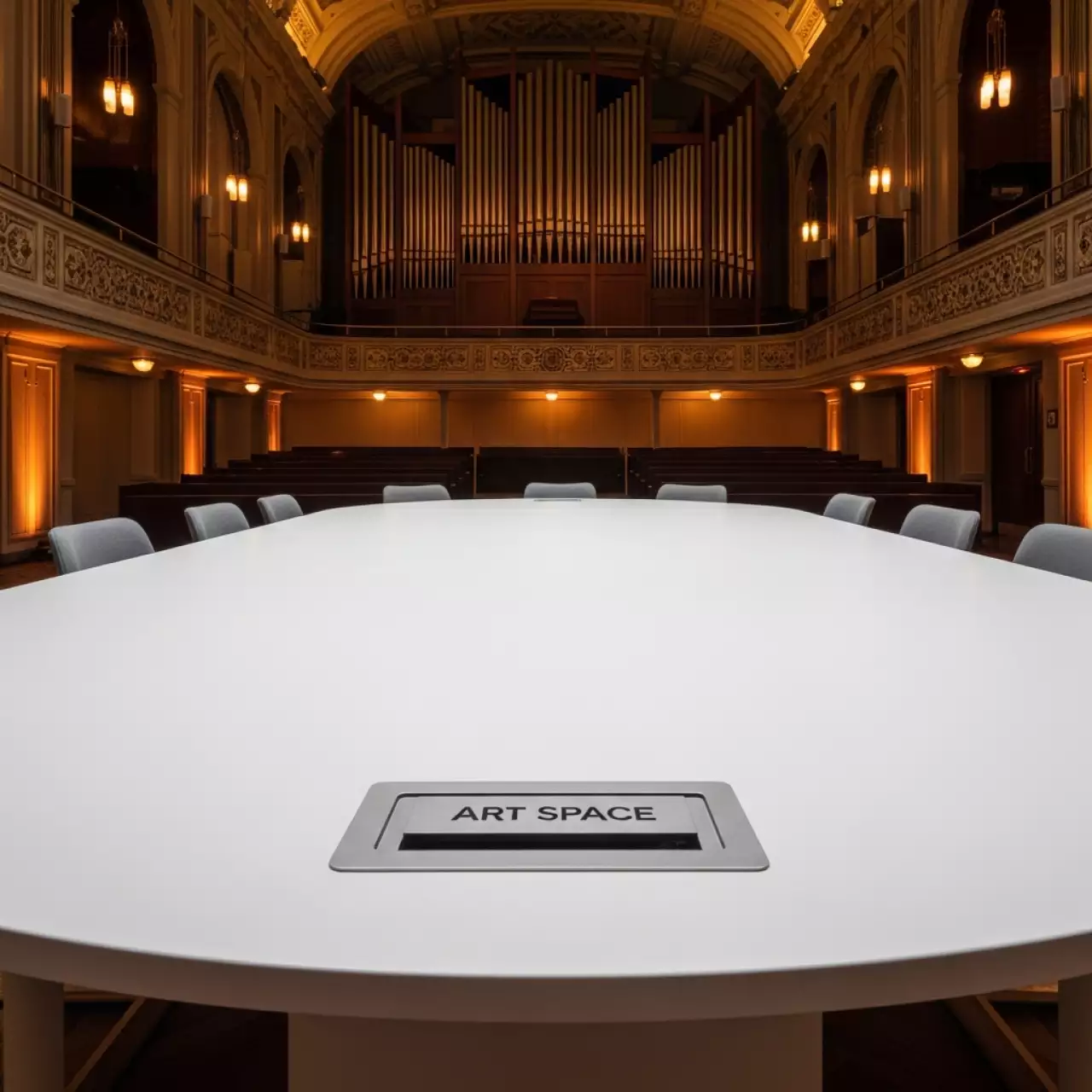 Аренда Стол для переговоров круглый белый 120 см в Зале органной и камерной музыки — ART SPACE