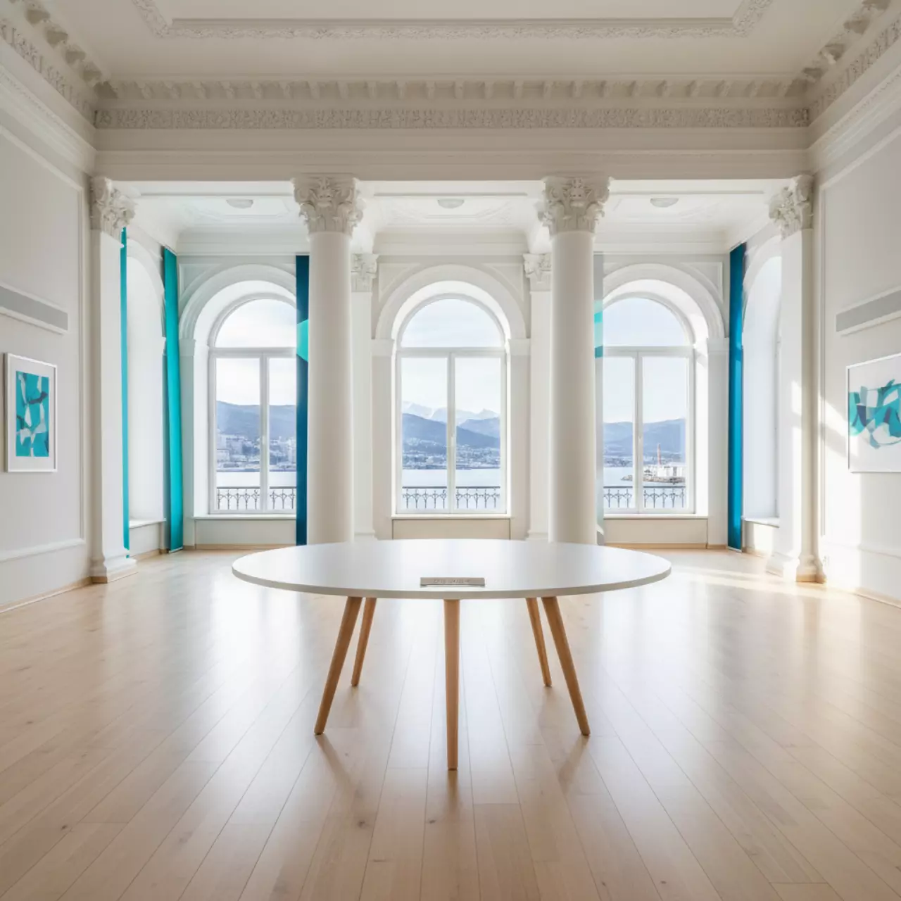 Аренда Стол для переговоров круглый белый 150 см Backstage в зале «Чайка» (Морпорт) — ART SPACE