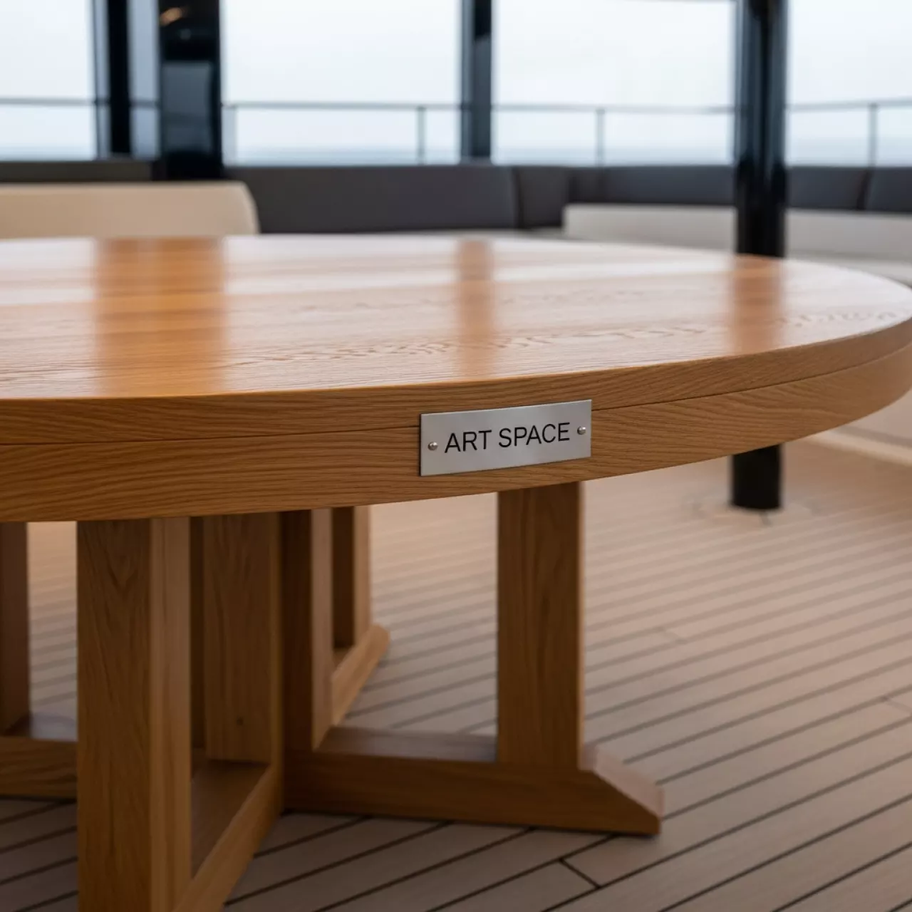 Аренда Стол для переговоров круглый D 1100 дуб на VIP теплоходе (Морпорт Сочи) — ART SPACE