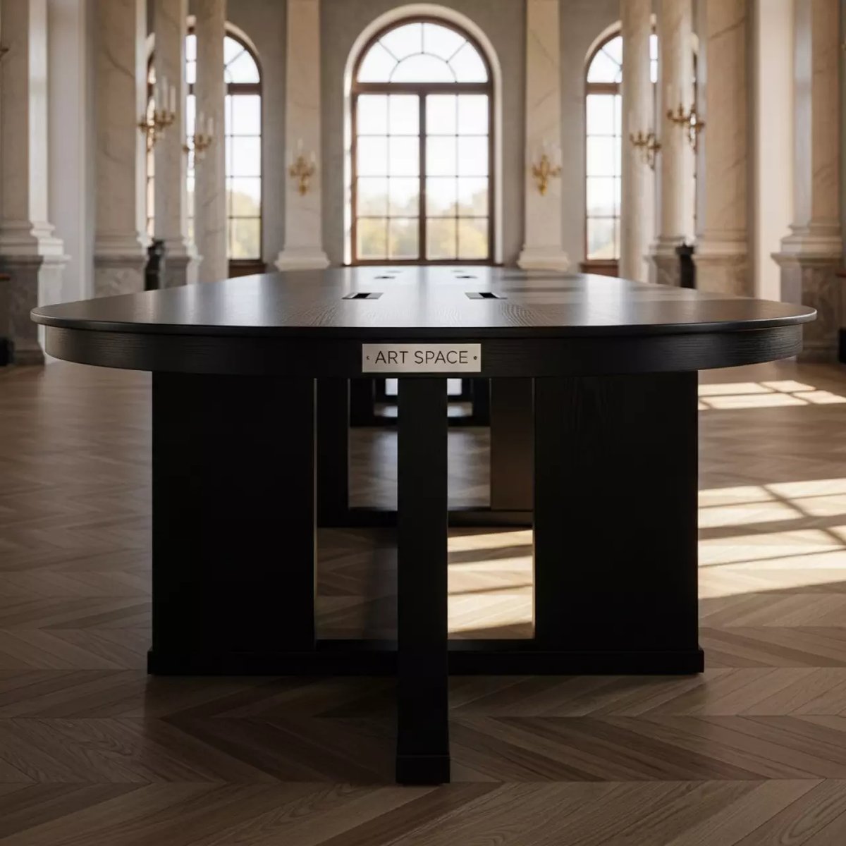 Аренда Стол для переговоров овальный 130х490 см черный в усадьбе Голицына — ART SPACE