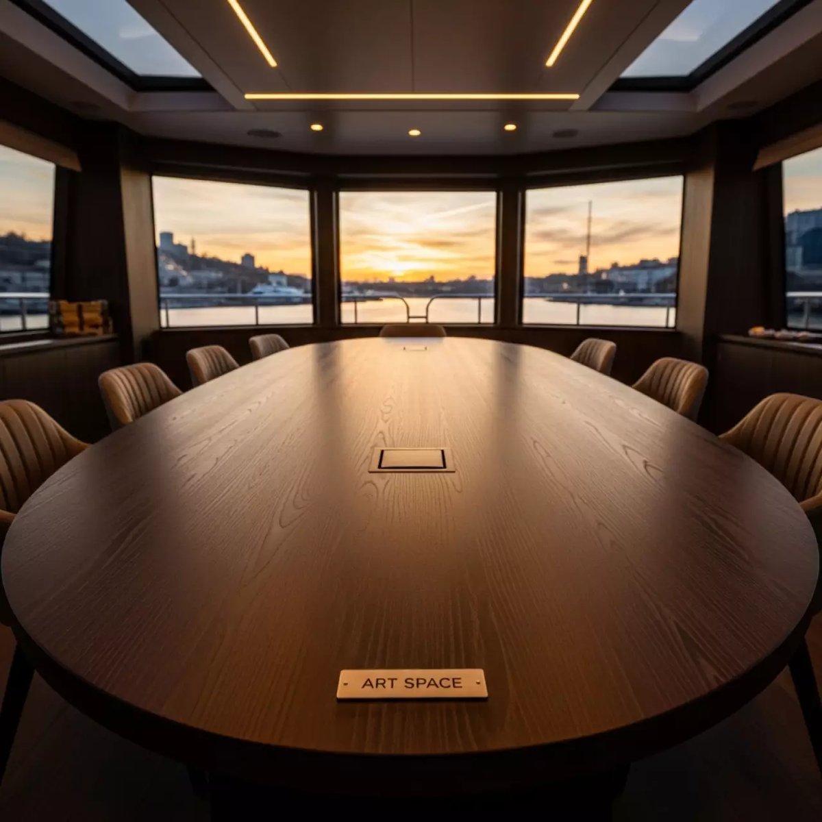 Аренда Стол для переговоров овальный 170х390 см венге на VIP теплоходе (Морпорт Сочи) — ART SPACE