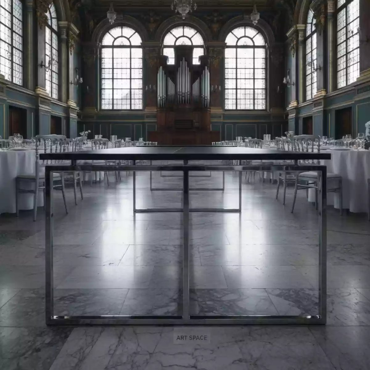 Аренда Стол для торта серебряный с черной столешницей Герольд в Зале органной и камерной музыки — ART SPACE