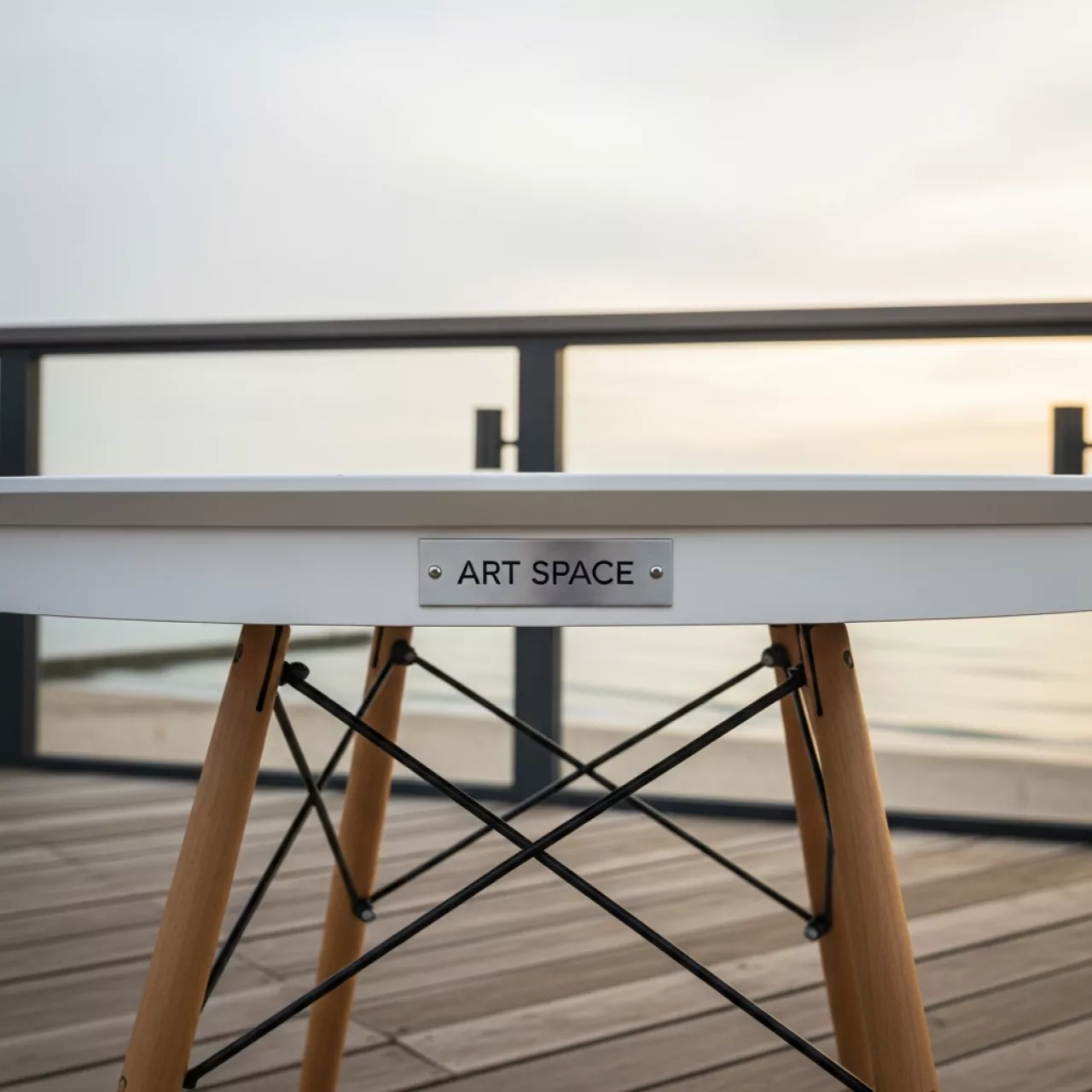 Аренда Стол Eames белый диаметр 80 на пляже «Ривьера» — ART SPACE