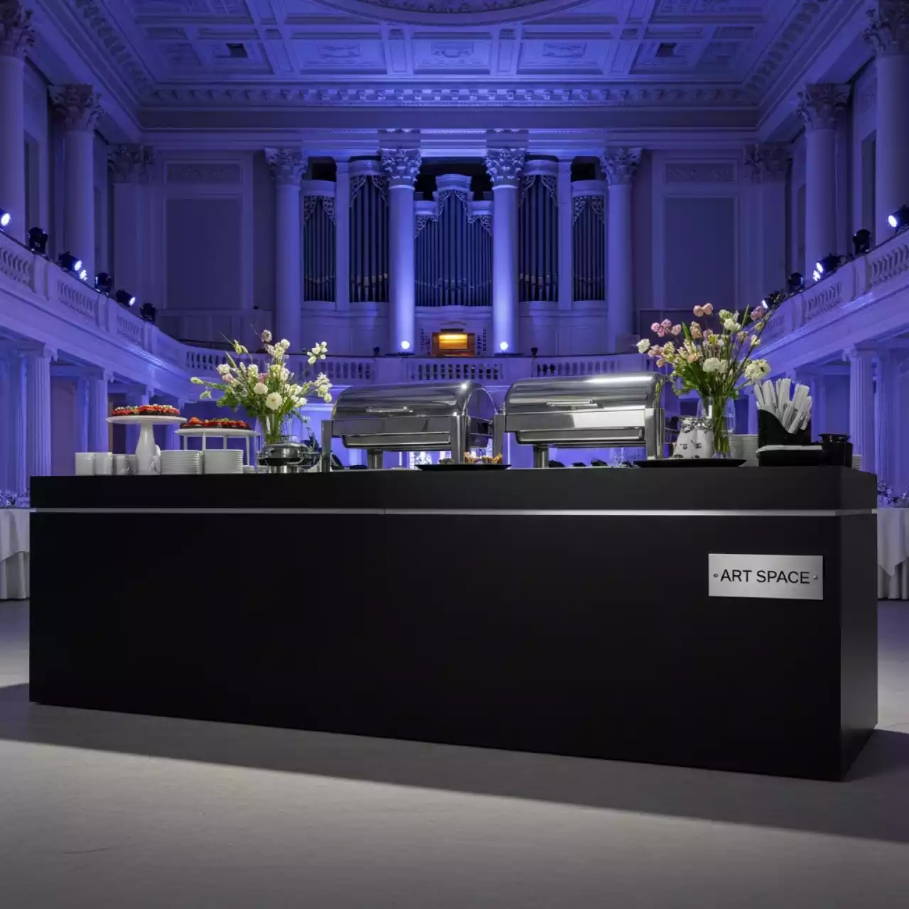 Аренда Стол фуршетный черный прямоугольный 150х75 см 02 265BK в Зале органной и камерной музыки — ART SPACE