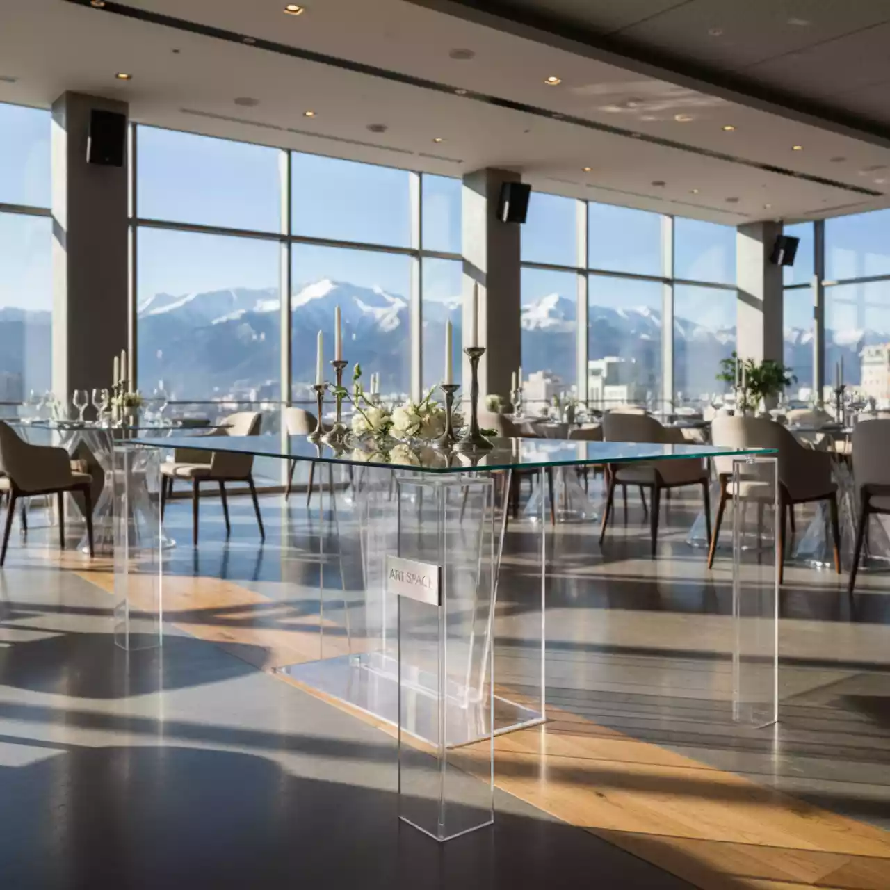 Аренда Стол Гатье прозрачный в ресторане «Высота 5642» — ART SPACE