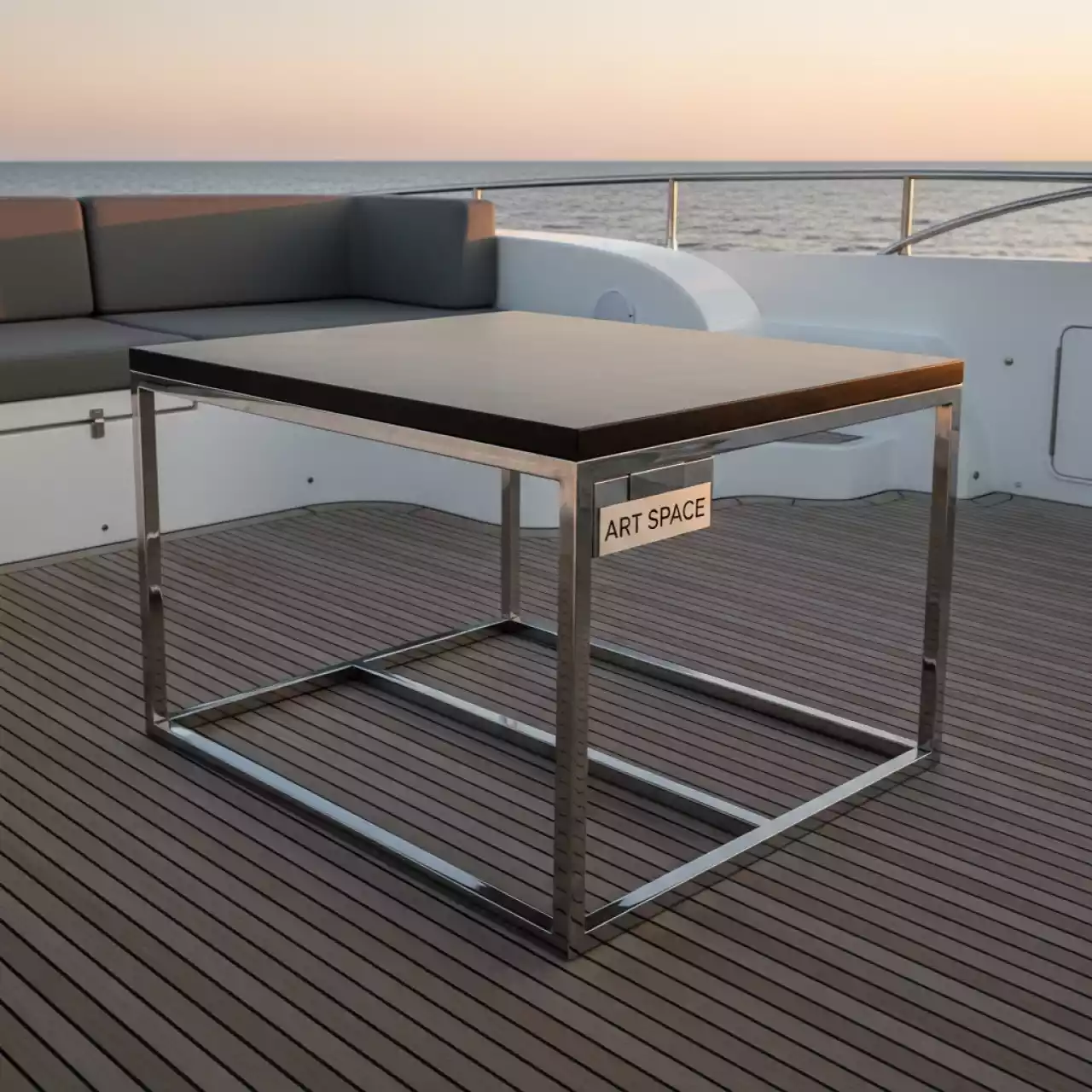 Аренда Стол Империал стальной с чёрной столешницей 1300х650 мм Н 800 мм на теплоходе «Дагомыс» — ART SPACE