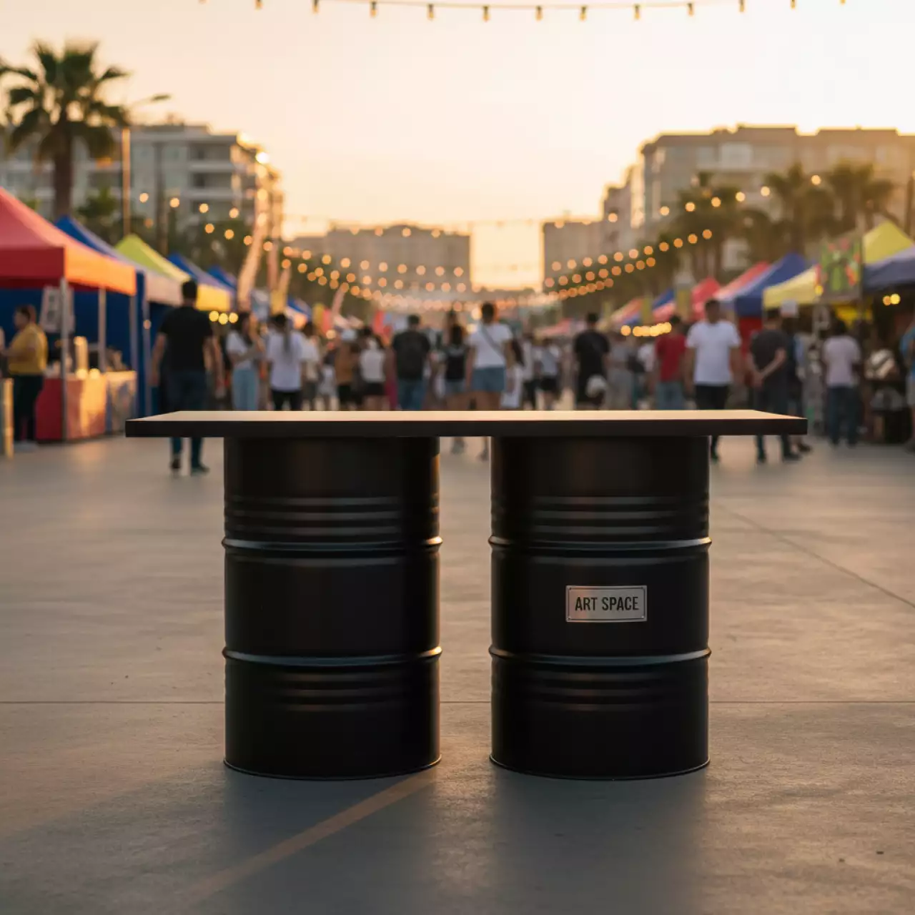 Аренда Стол из бочек Barrel Black 150х70 в комплексе «Дагомыс» — ART SPACE