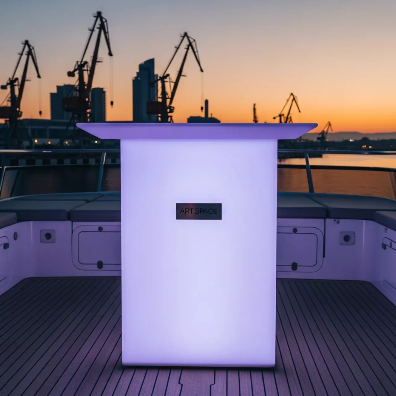 Аренда Стол из HPL пластика барный светящийся Hopla Lighting на VIP теплоходе (Морпорт Сочи) — ART SPACE
