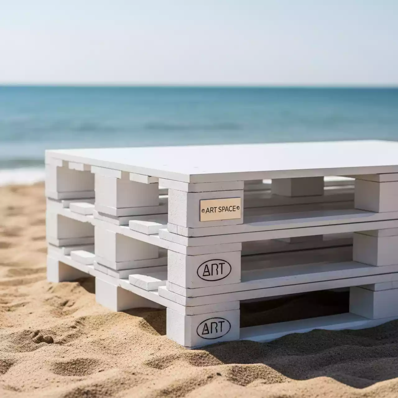 Аренда Стол из трех паллет белый на пляже «Ривьера» — ART SPACE
