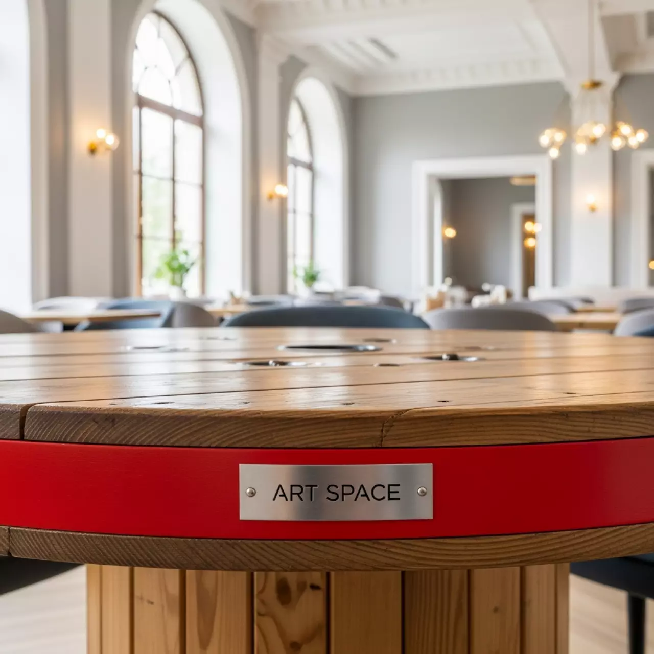 Аренда Стол Катушка с красным кантом в ресторане «Баран-Рапан» — ART SPACE