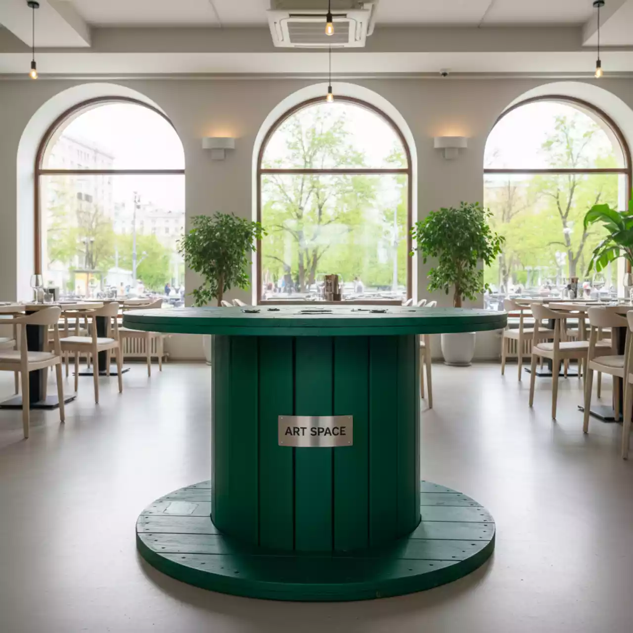 Аренда Стол катушка зеленый в ресторане «Сыроварня» — ART SPACE