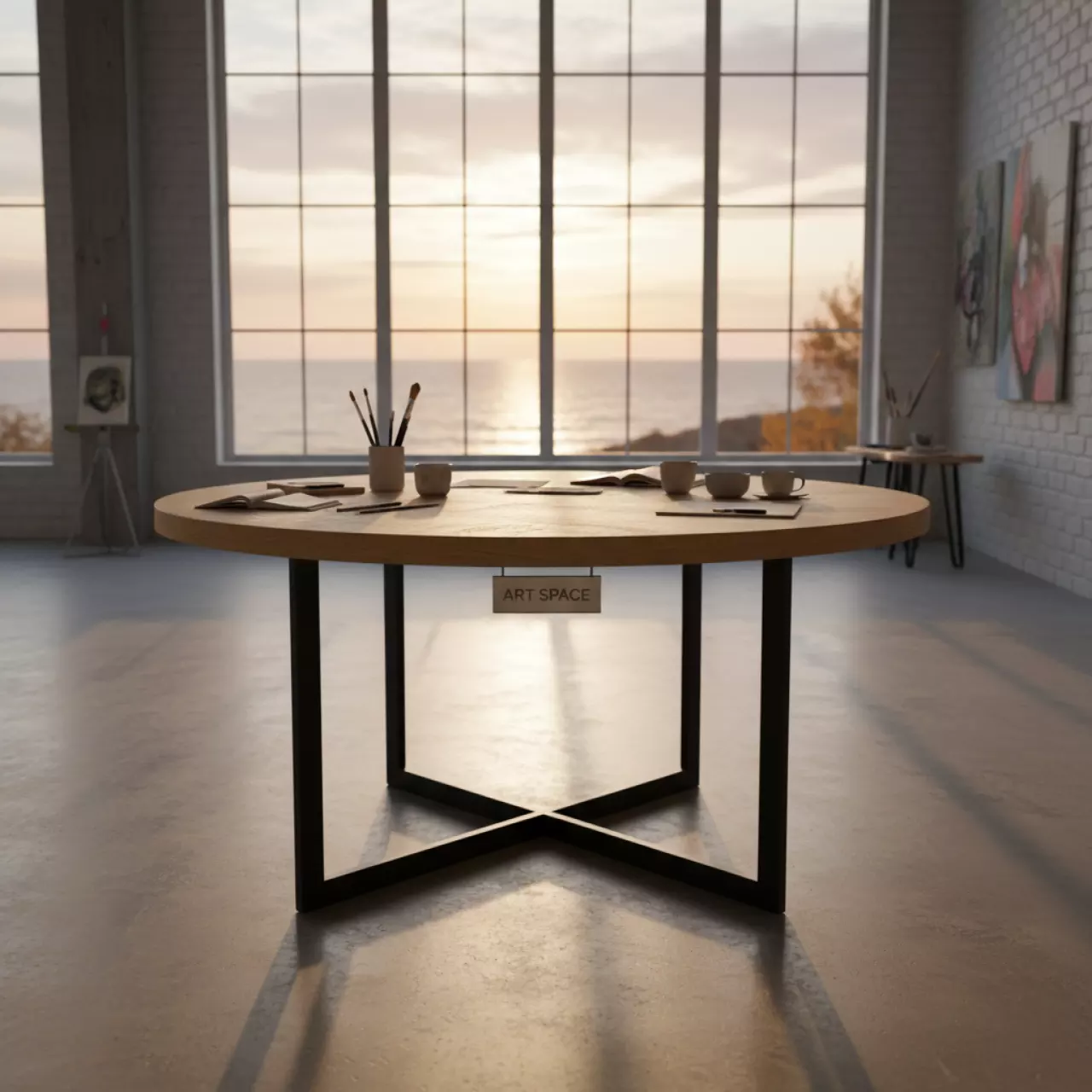 Аренда Стол Классик диаметр 1130 дуб Бардолино черный муар на Имеретинской набережной — ART SPACE