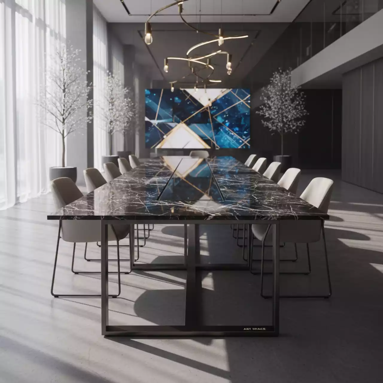 Аренда Стол Кловис вставка стекло черный мрамор в Radisson Collection Paradise — ART SPACE