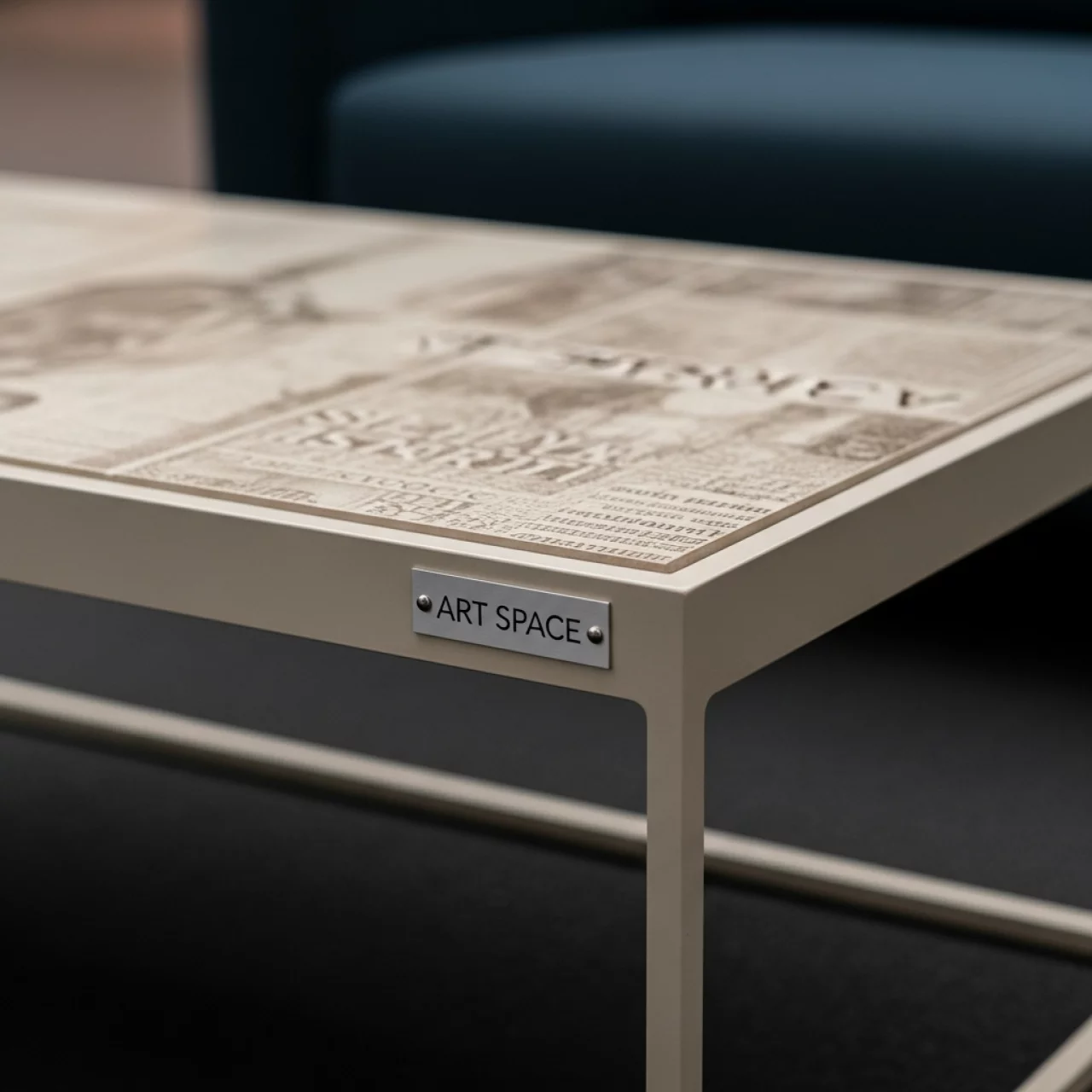 Аренда Стол кофейный Flen бежевый алюминий закаленное стекло с керамической печатью в VK Stadium Sirius — ART SPACE