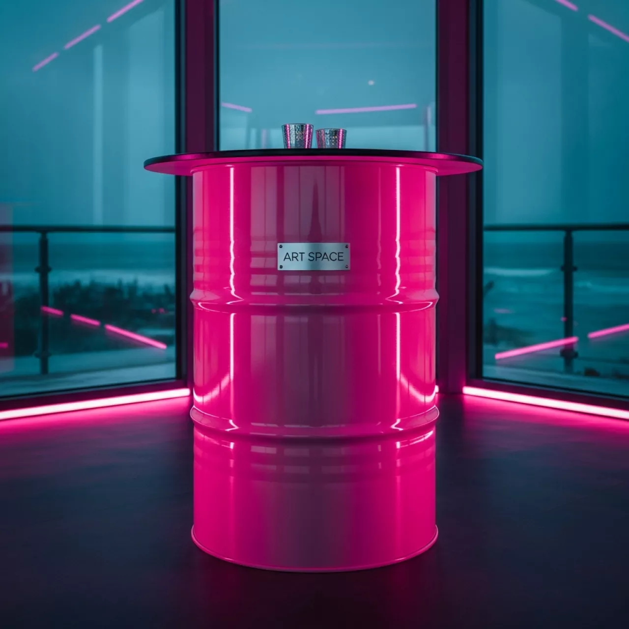 Аренда Стол коктейльный Бочка розовый в пляжном клубе Del Mar — ART SPACE