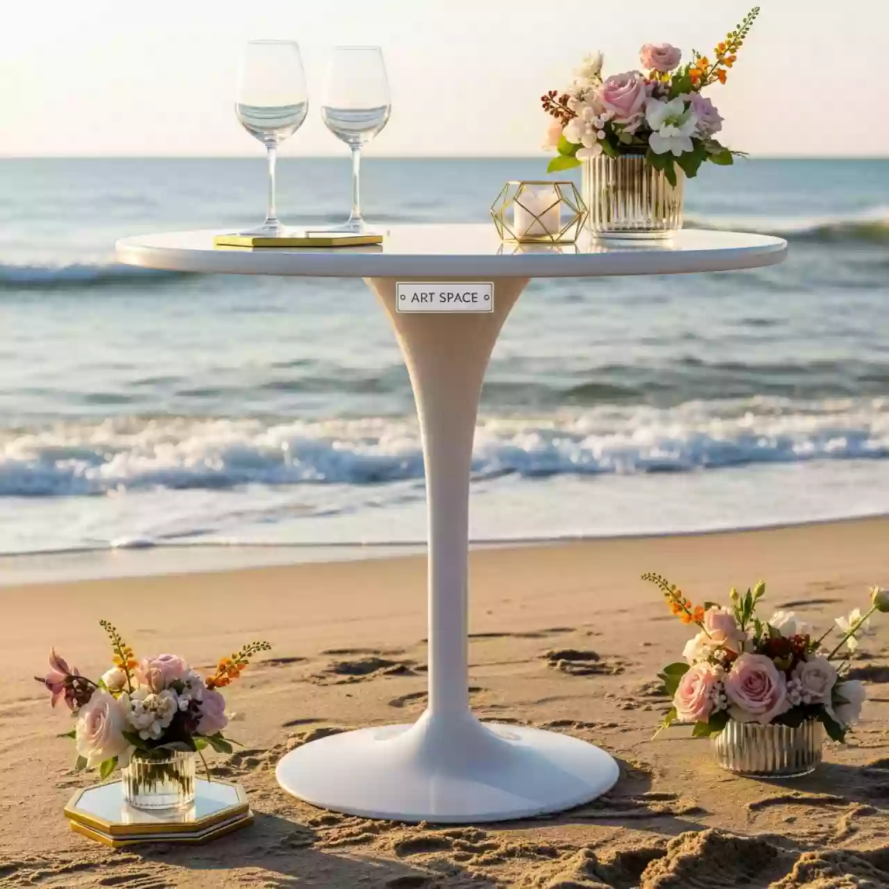 Аренда Стол коктейльный Circular White d 70 см на пляже «Ривьера» — ART SPACE