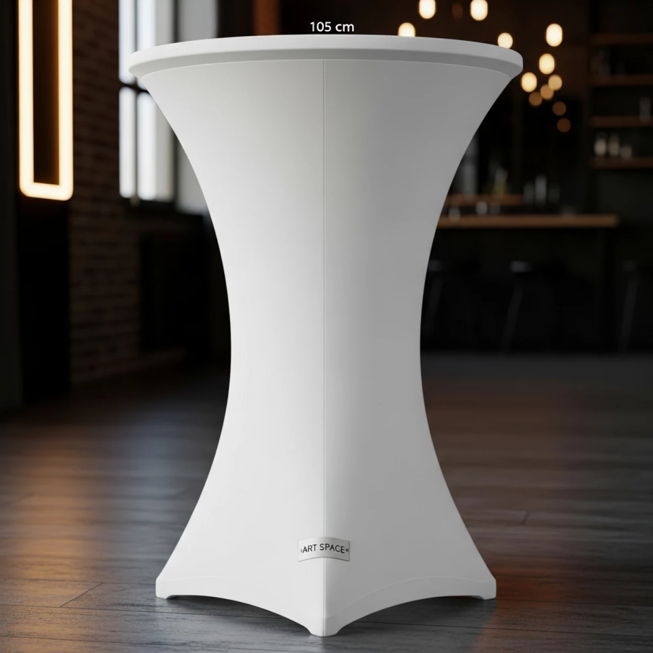 Аренда Стол коктейльный круглый D70хH105 см с белой стрейч скатертью 02 160WT в Bridge Resort — ART SPACE