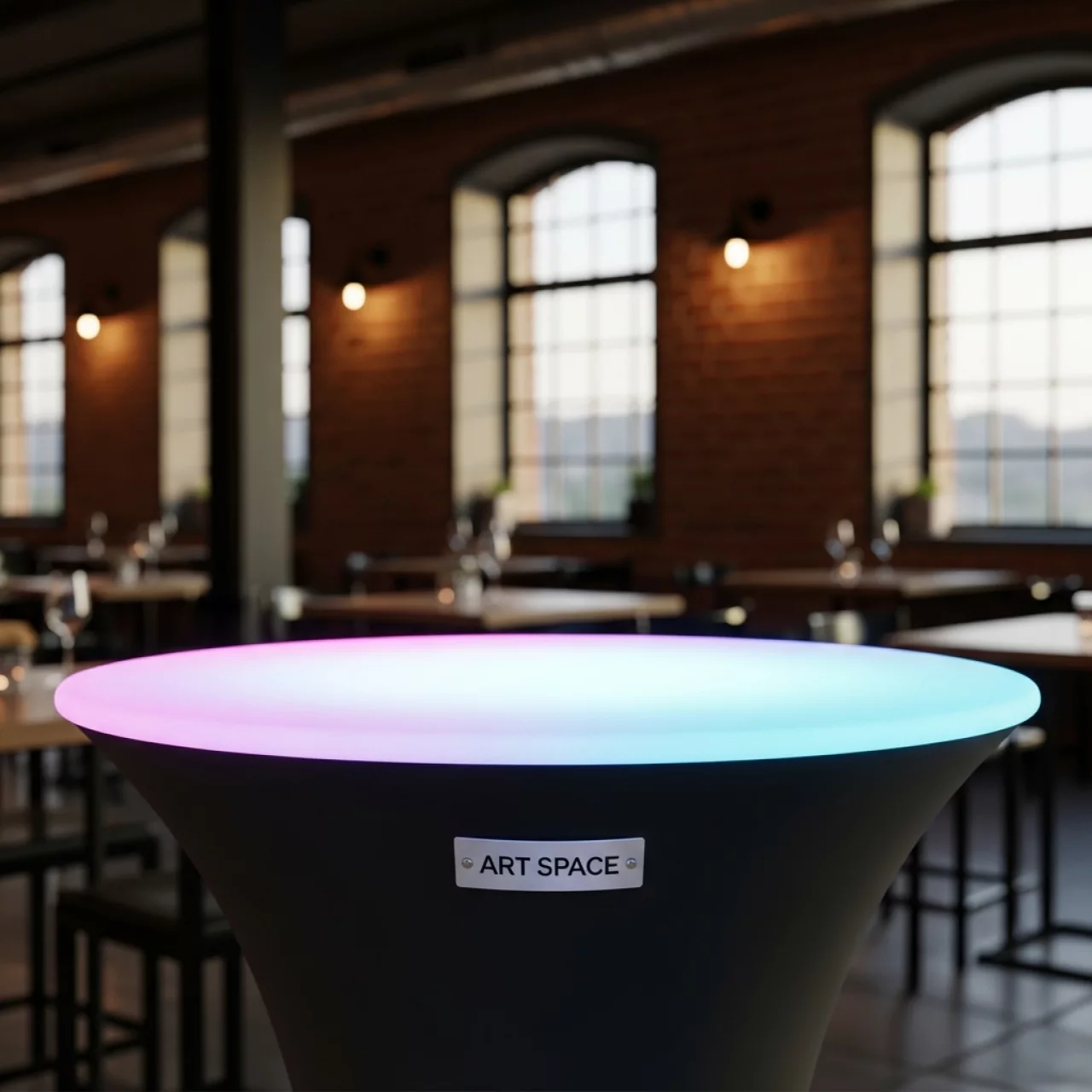 Аренда Стол коктейльный с подсветкой LED d 70 см в ресторане «Сыроварня» — ART SPACE