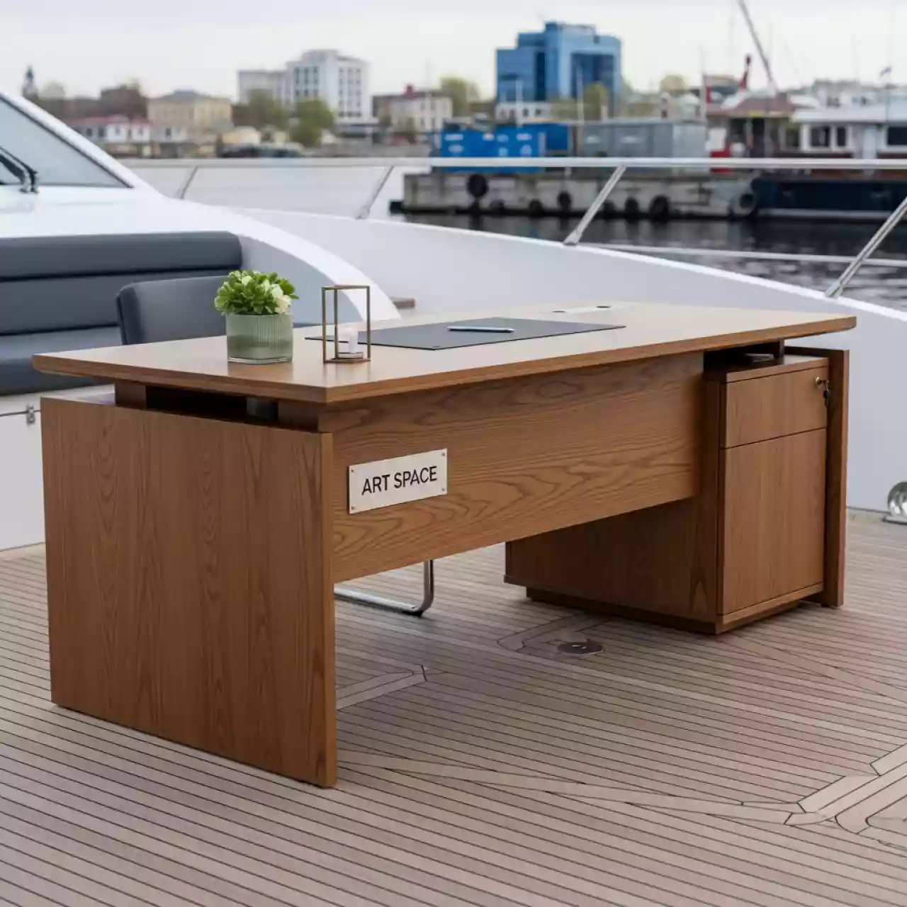 Аренда Стол компактный правый ясень шимо 140х120 на VIP-яхте (Имеретинский порт) — ART SPACE
