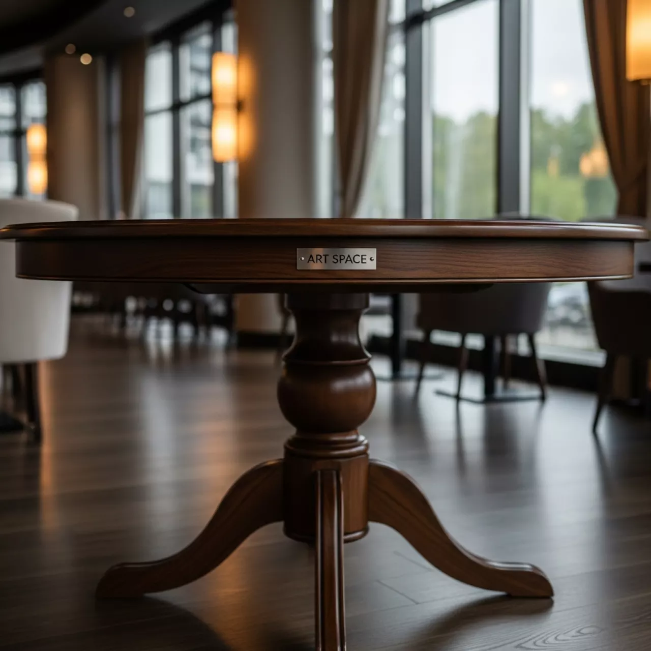 Аренда Стол коричневый круглый в ресторане «Высота 5642» — ART SPACE