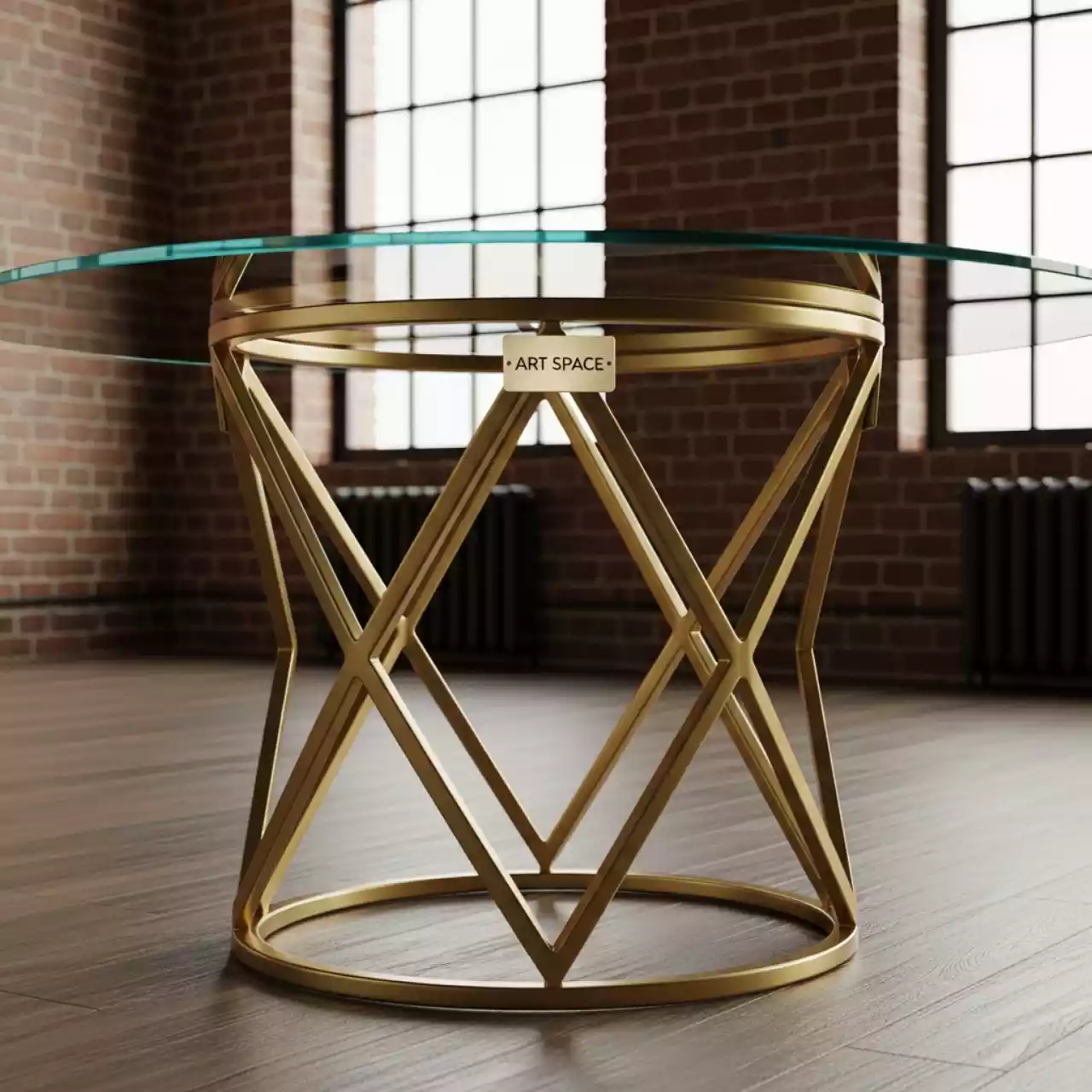 Аренда Стол Корнелл круглый золотой прозрачный в Novotel Resort — ART SPACE