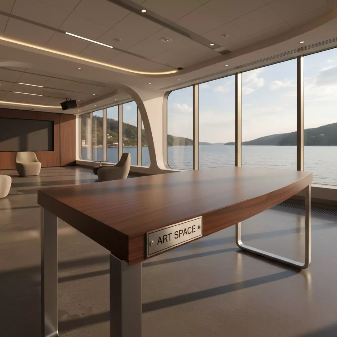 Аренда Стол криволинейный венге алюминий 1400х900 на теплоходе «Дагомыс» — ART SPACE