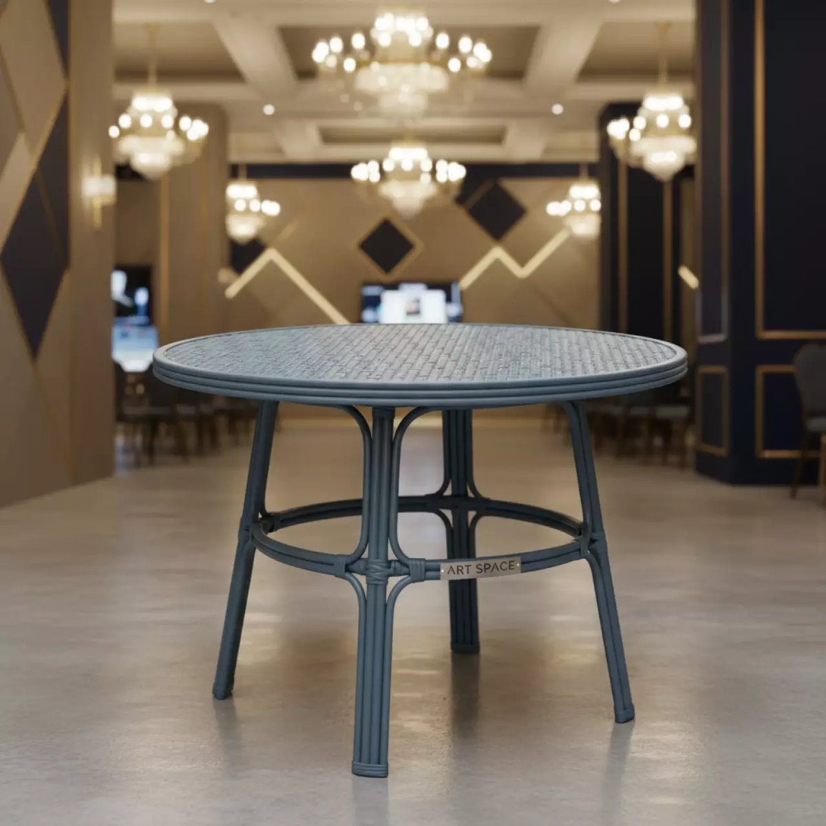 Аренда Стол круглый алюминиевый искусственный ротанг D 70 Bamboo в казино «Сочи» — ART SPACE