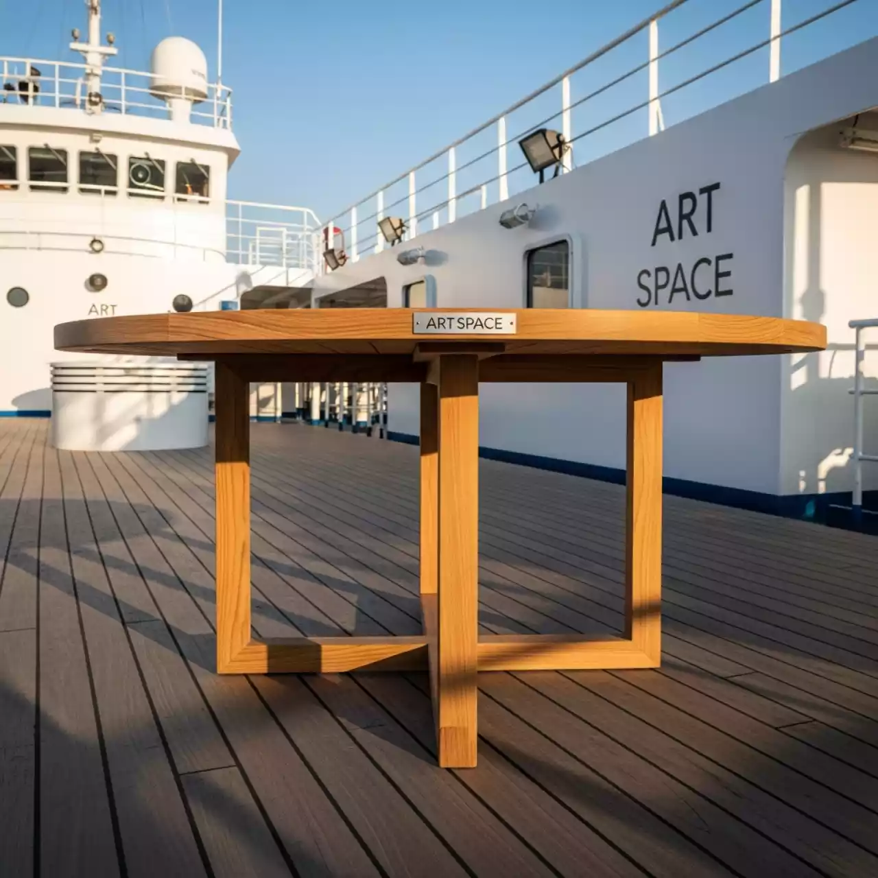 Аренда Стол круглый Circus Ø180 см тик на теплоходе «Дагомыс» — ART SPACE