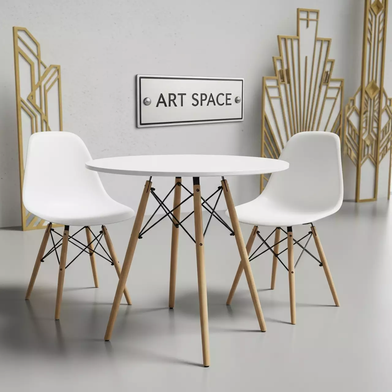 Аренда Стол круглый Eames white & wood и 2 стула на Сочи Автодроме — ART SPACE