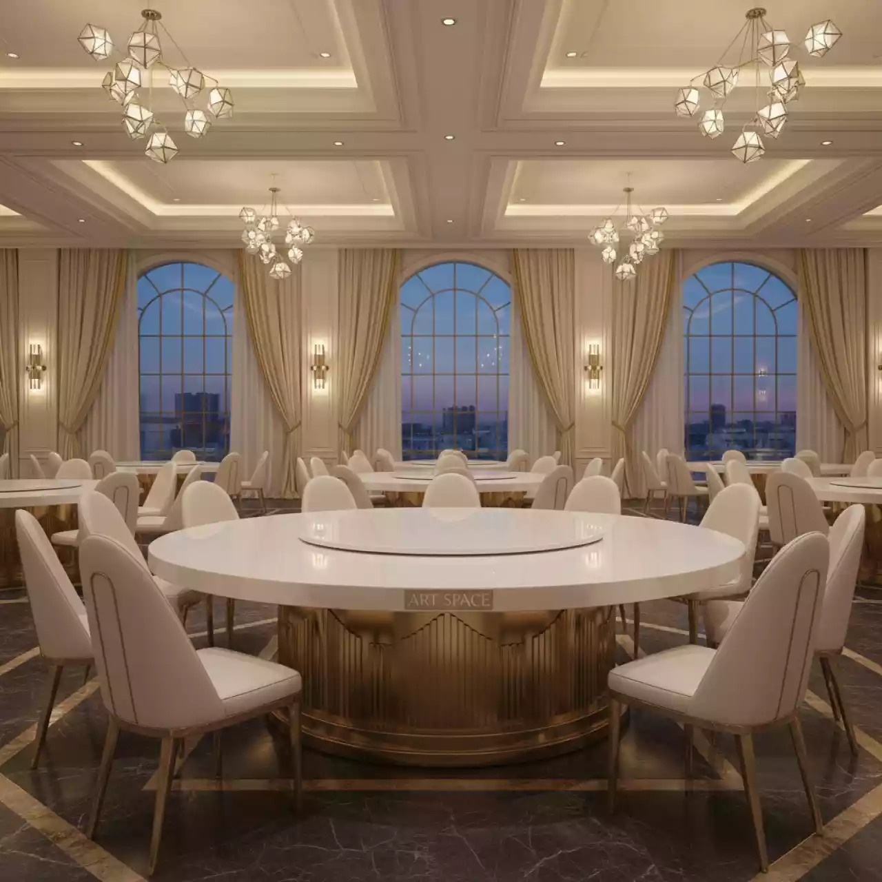 Аренда Стол круглый КОРНЕЛЛ бело золотой в Bridge Resort — ART SPACE