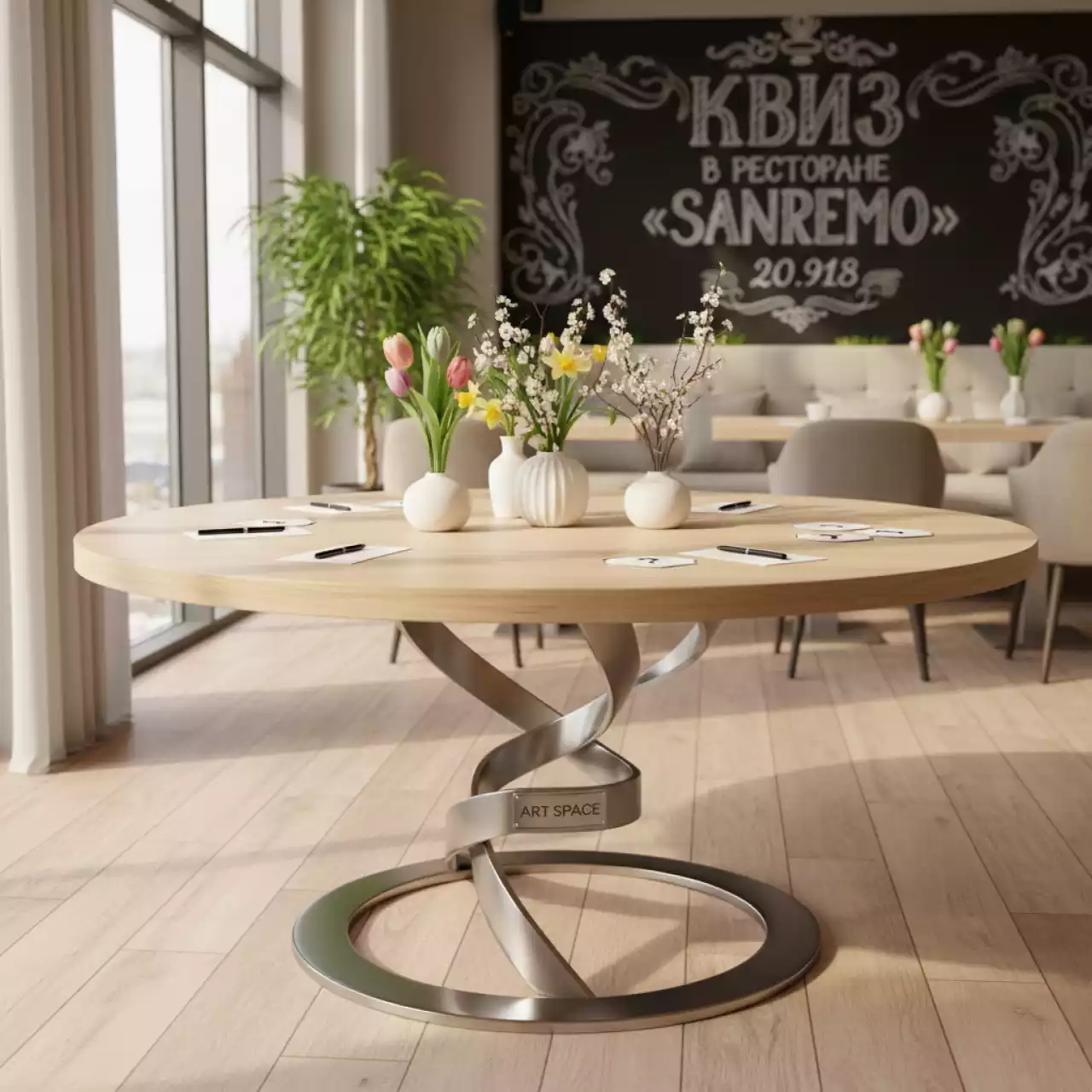 Аренда Стол круглый Лента лиственница Милан 100 см в ресторане «Sanremo» — ART SPACE