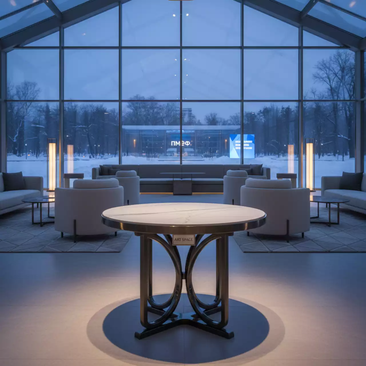 Аренда Стол круглый литой алюминий керамика Керамик Ceramic D 60х66 в парке «Ривьера» — ART SPACE