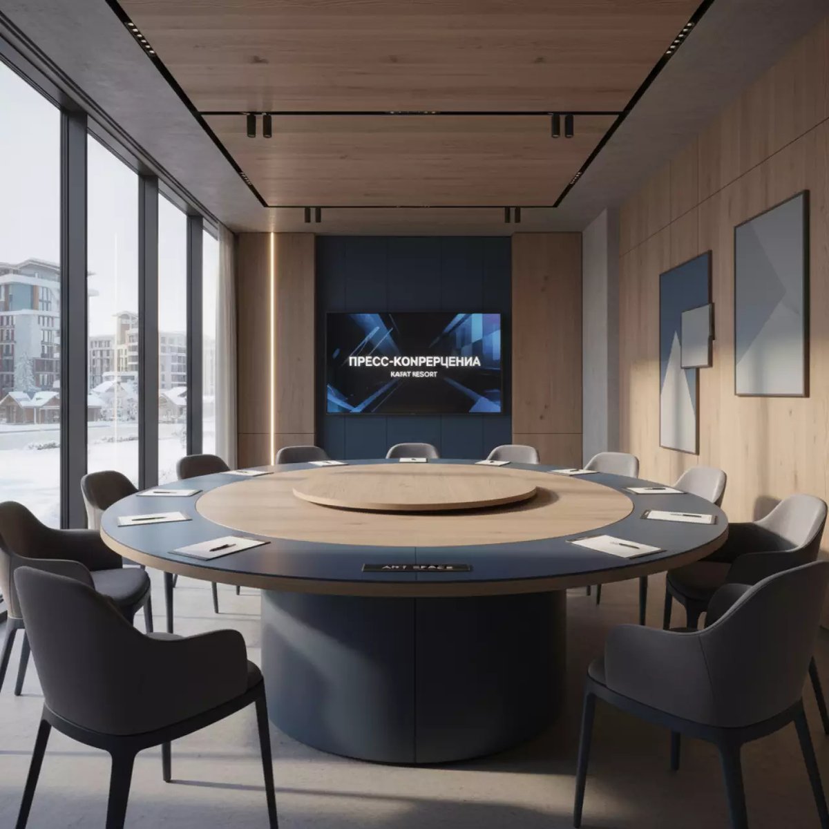 Аренда Стол круглый Милан диаметр 100 см полукруглый С профиль лиственница в Karat Resort — ART SPACE