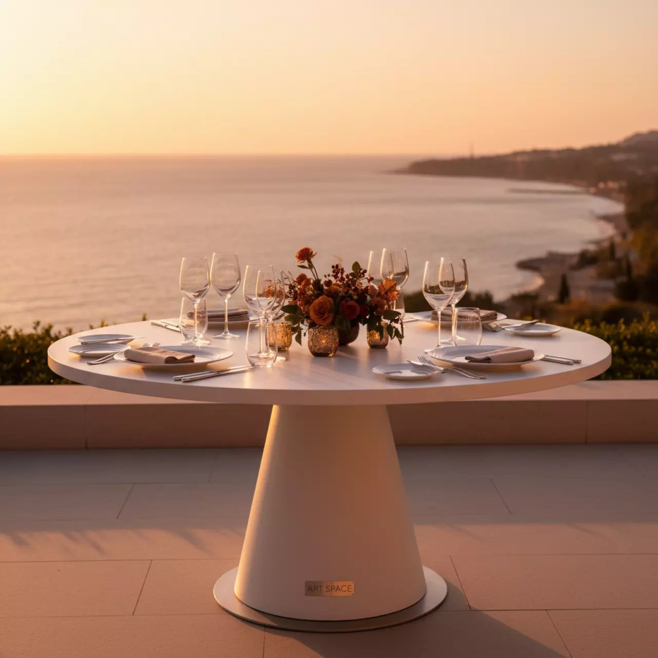 Аренда Стол круглый молочно белый в ресторане «La Terrazza» — ART SPACE