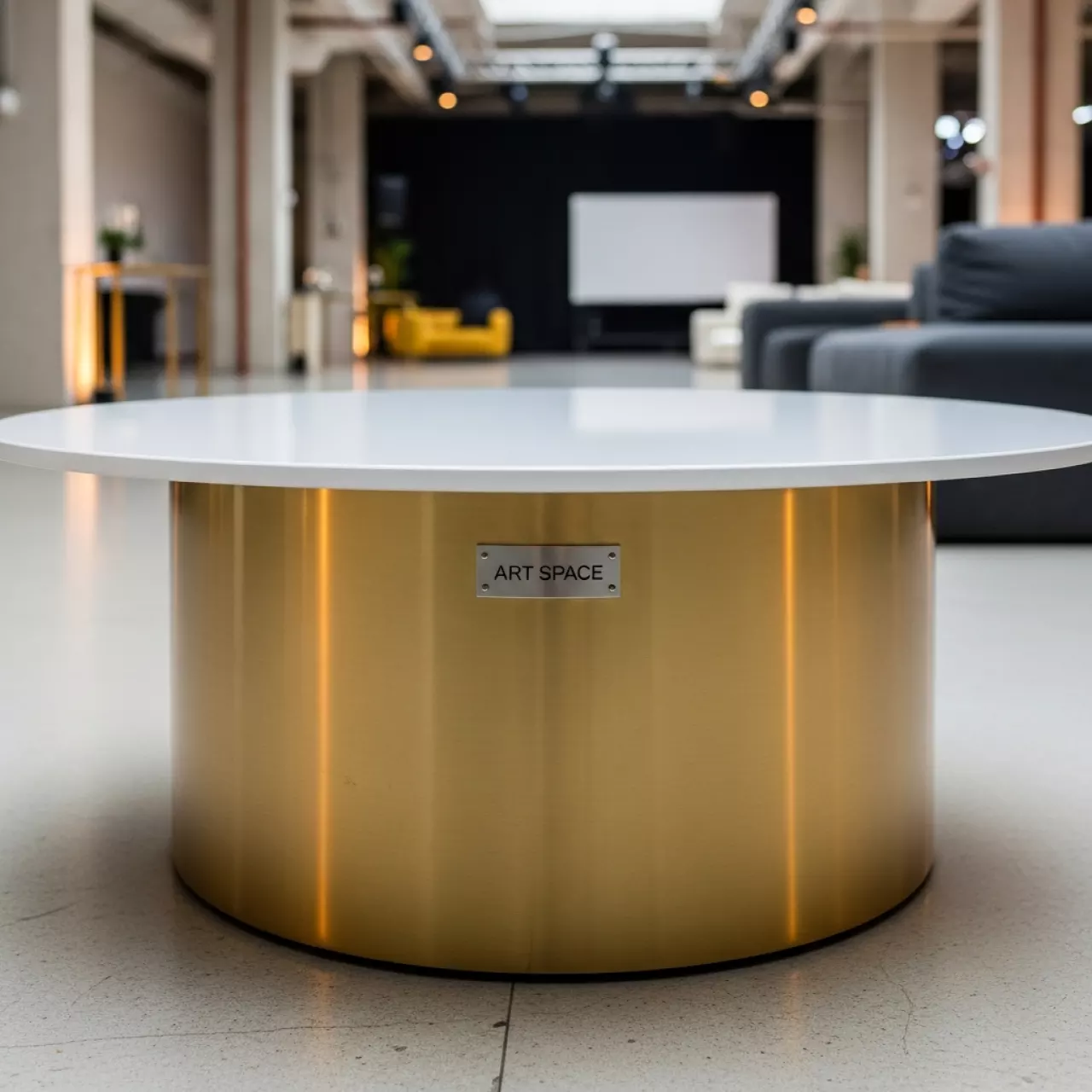 Аренда Стол круглый низкий Корнелл бело золотой в отеле Radisson Lazurnaya — ART SPACE