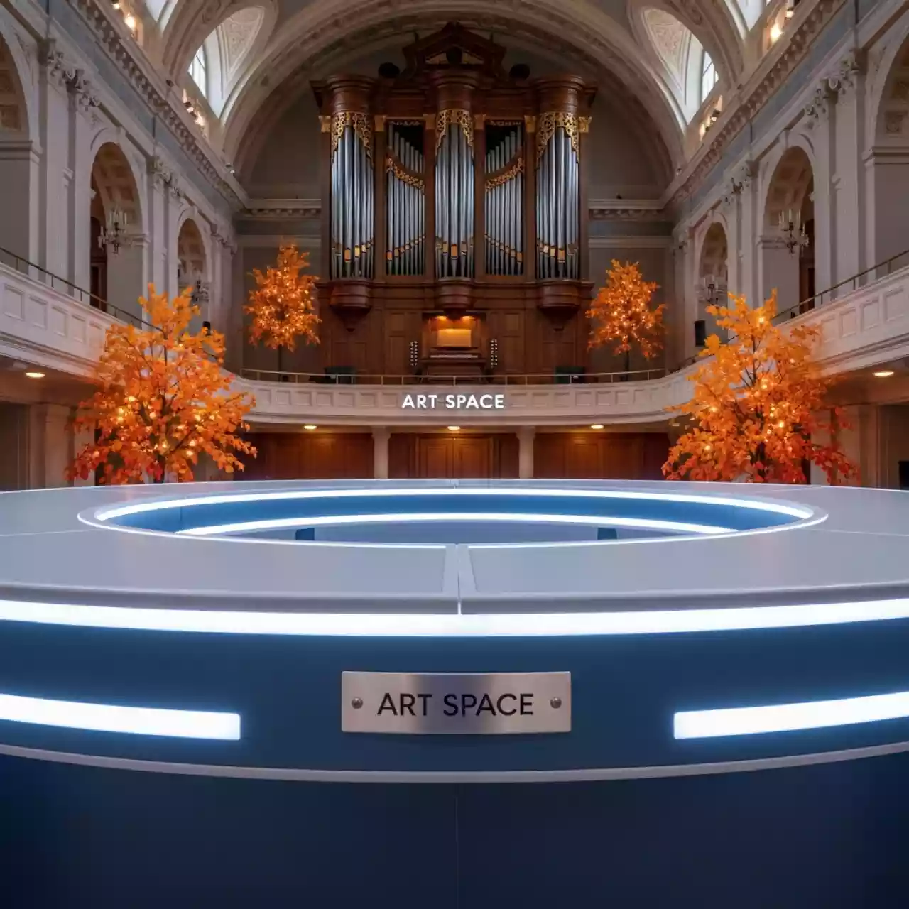 Аренда Стол круглый пластиковый диаметр 180 см в Зале органной и камерной музыки — ART SPACE