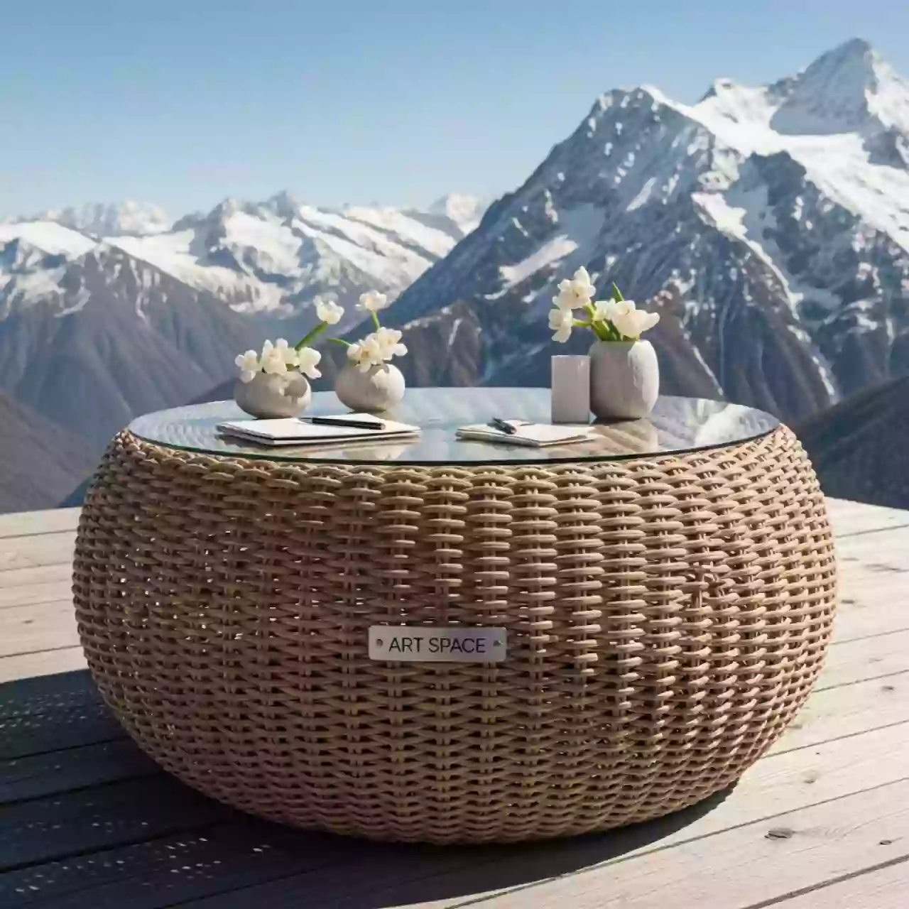 Аренда Стол круглый плетеный YH T1661G 1 на площадке Rosa Peak (2320м) — ART SPACE