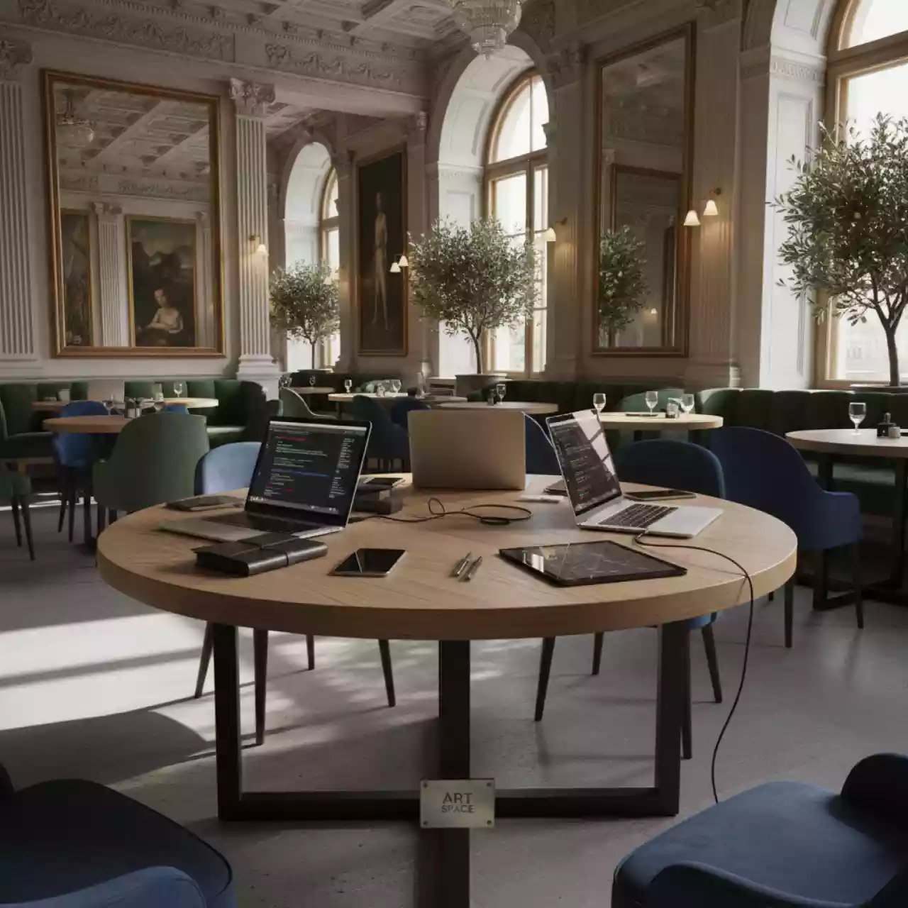 Аренда Стол круглый раскладной Rudolf дуб вотан черный 90 120 см в ресторане «Сыроварня» — ART SPACE