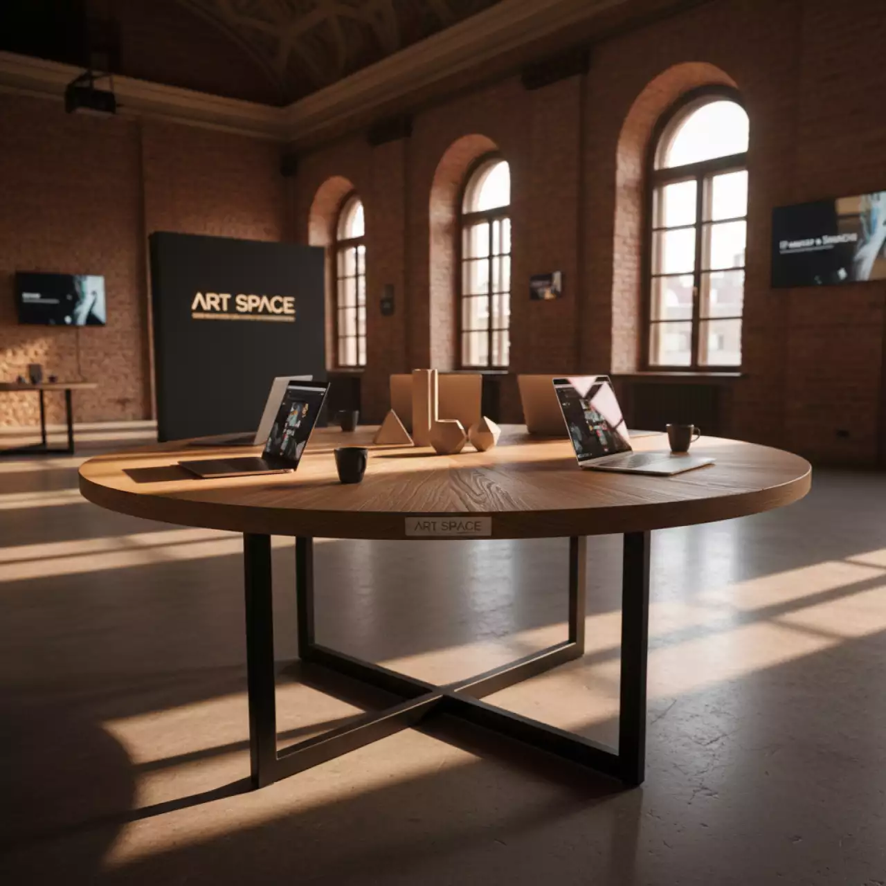 Аренда Стол круглый раскладной Rudolf дуб вотан черный 90 120х90х75 см в Зимнем театре — ART SPACE