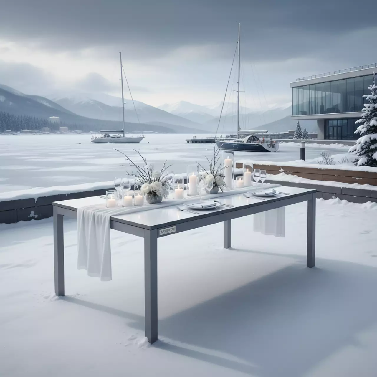 Аренда Стол Лидер 1500x800 белый серый кромка ПВХ на парусной регате (Сочи) — ART SPACE